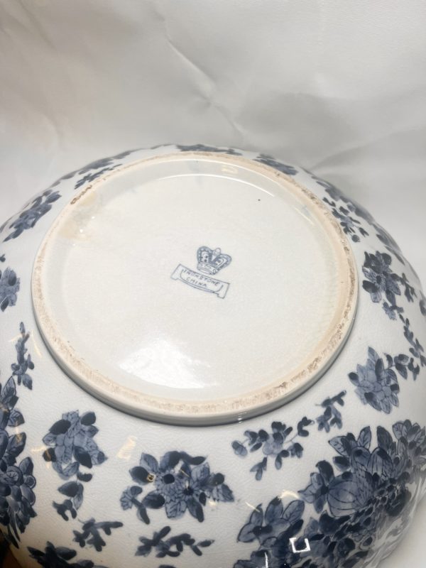 Huge Oriental Ironstone Blue And White Bowl With Floral Decoration - Image 4