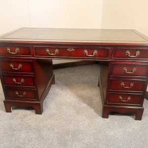 A Large Antique Mahogany  Leather Topped Twin Pedestal Writing Desk