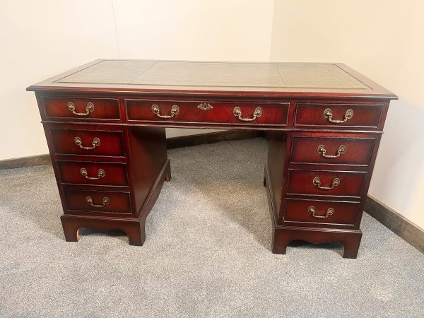 A Large Antique Mahogany  Leather Topped Twin Pedestal Writing Desk