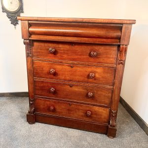 Antique Victorian Flame Mahogany Tall Scottish Chest Of five Drawers