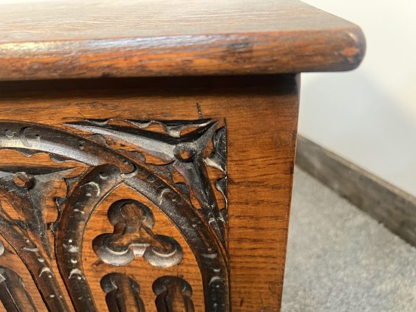 A Georgian Style Oak Coffer Featuring Deeply Carved Gothic Arcading And Panelled Front - Image 5