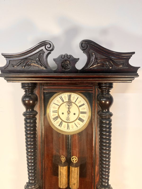 A 19th Century Walnut Cased Vienna Style Wall Clock With Twin Train Weight Driven Movement - Image 7