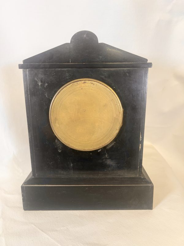 A Victorian Black Slate Mantel Clock Timepiece With Skeletonised Dial Bearing Gilt Roman Numerals - Image 8
