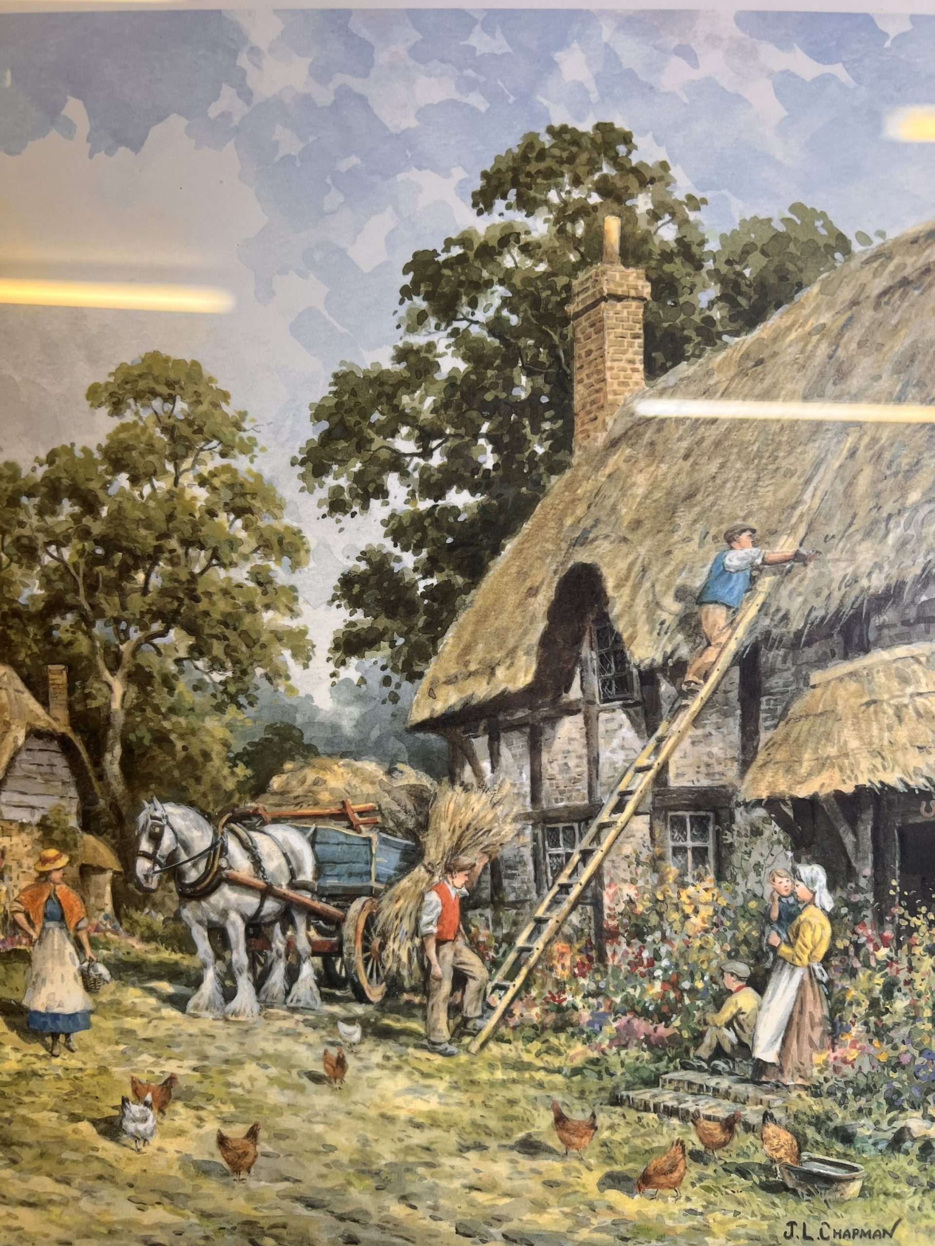 John L. Chapman Painting "Thatching" Pencil Signed Lower Right With Fine Art Guild Stamp - Image 2