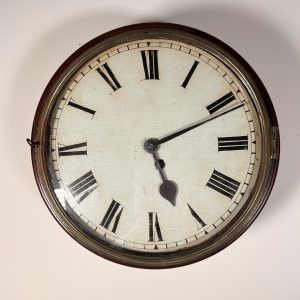 A Very Early Wooden Faced Fusee Wall Clock Housed In Its Mahogany Case