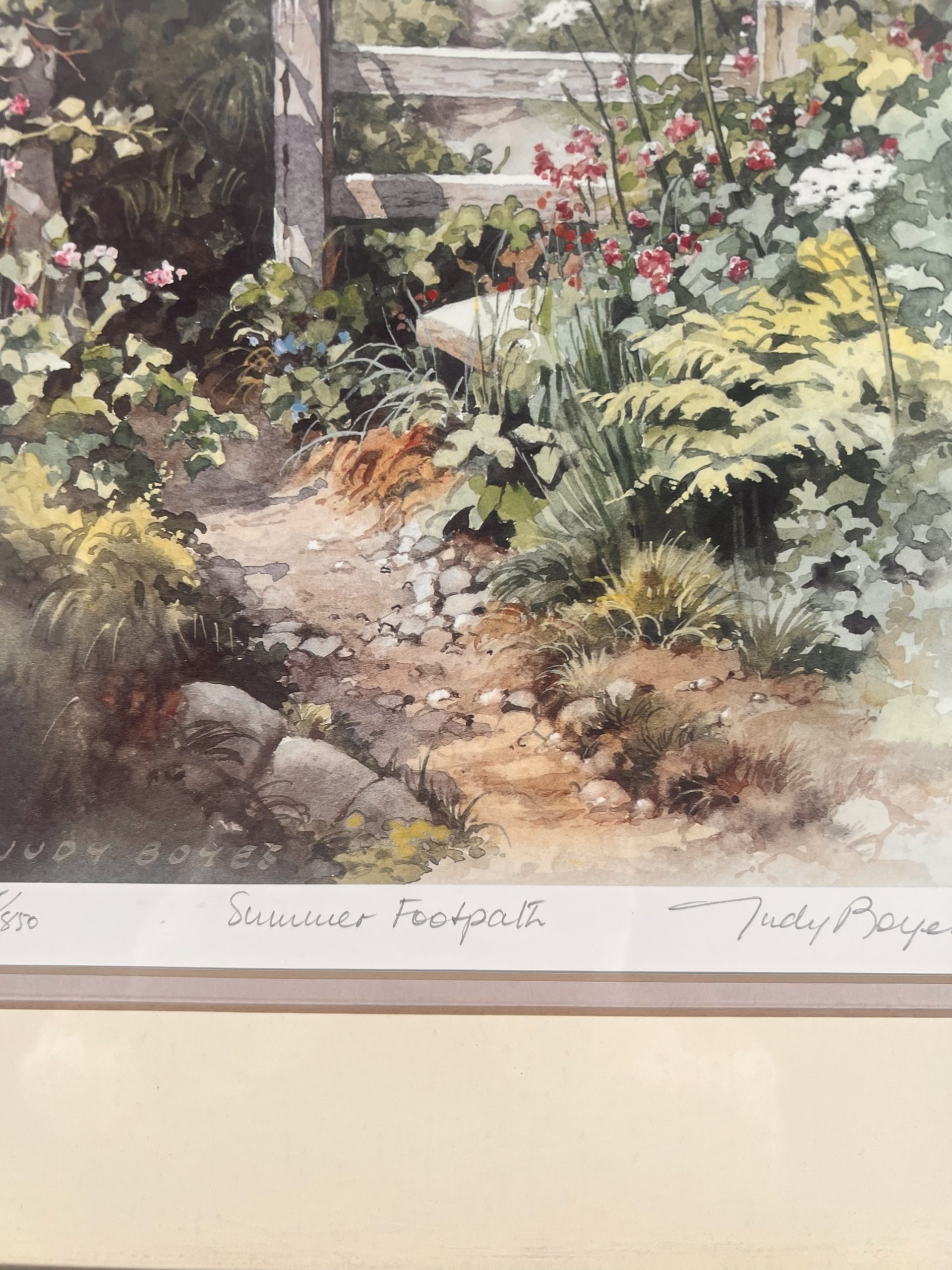 Judy Boyes Pencil Signed Painting "Summer Footpath" Mounted And Framed Under Glass - Image 3