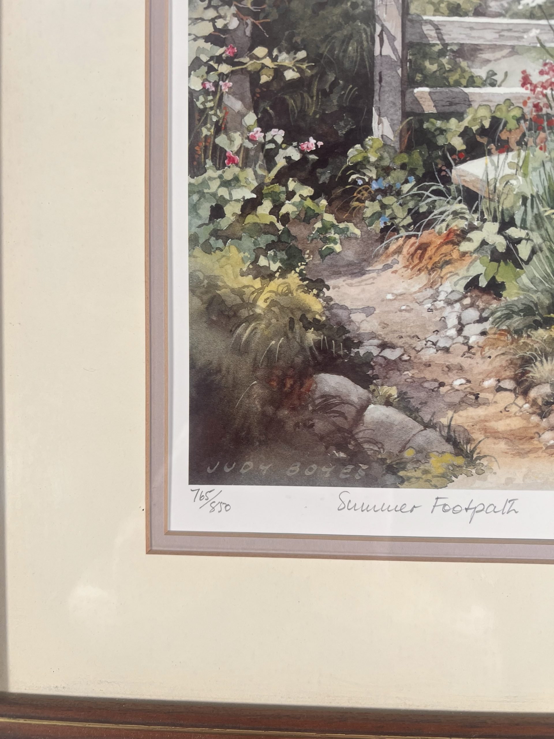 Judy Boyes Pencil Signed Painting "Summer Footpath" Mounted And Framed Under Glass - Image 5