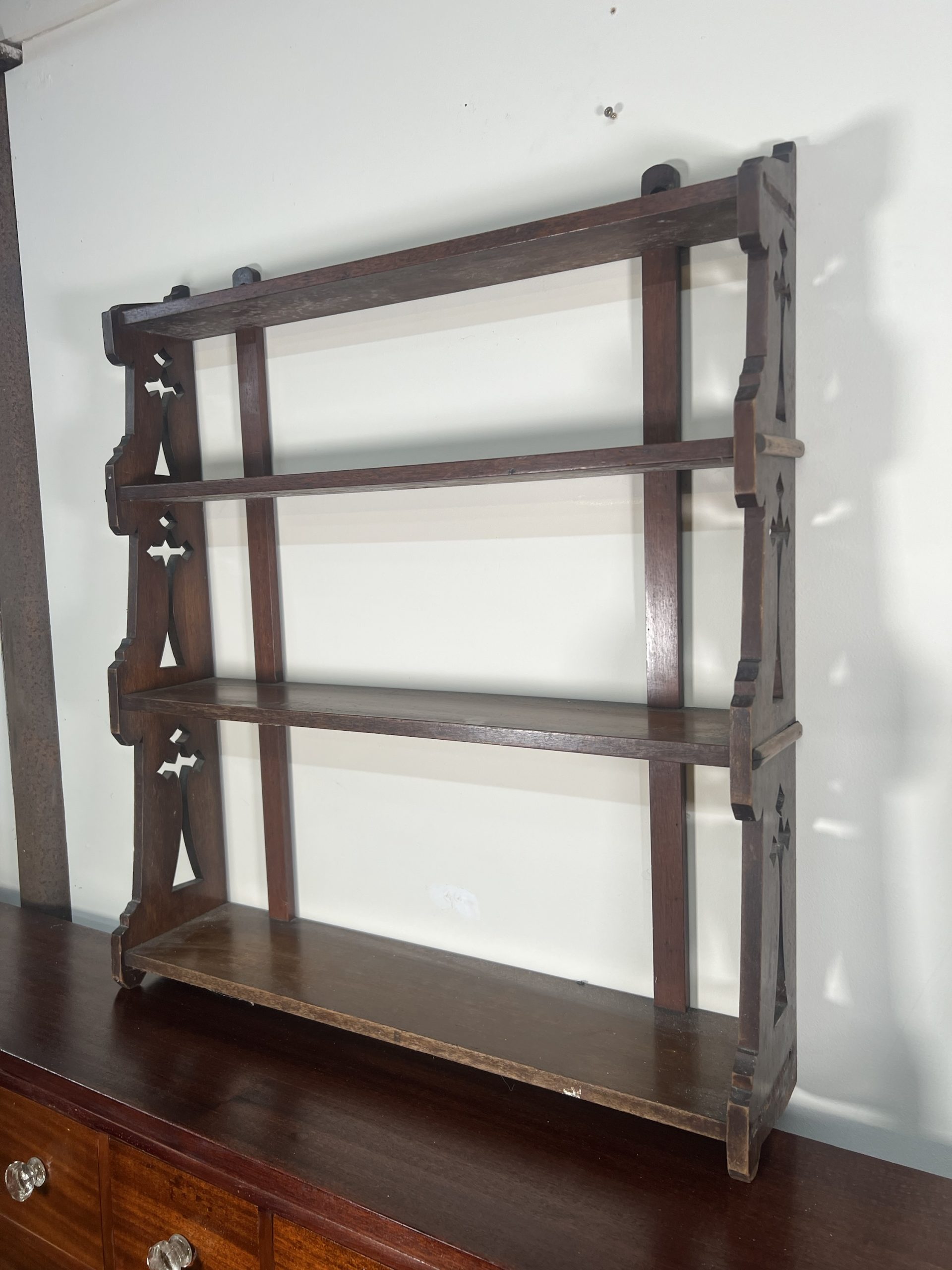 Superb Oak Gothic Wall Shelf With Carved Crucifixes To The Sides - Image 3
