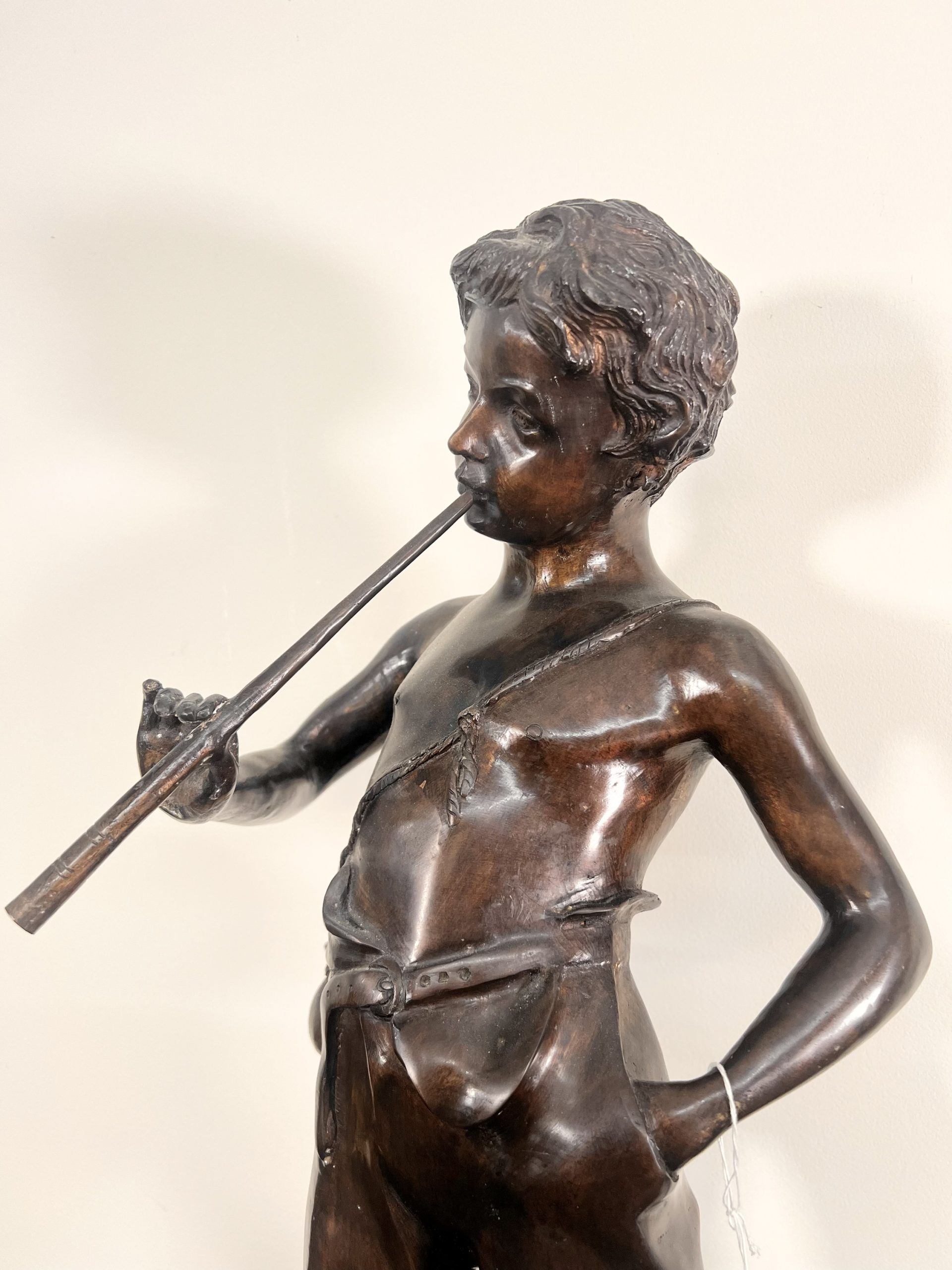 A Large Bronze Sculpture "Boy Playing The Flute" After The Work Of Sculpture Auguste Moreau (French, 1834-1917) - Image 3