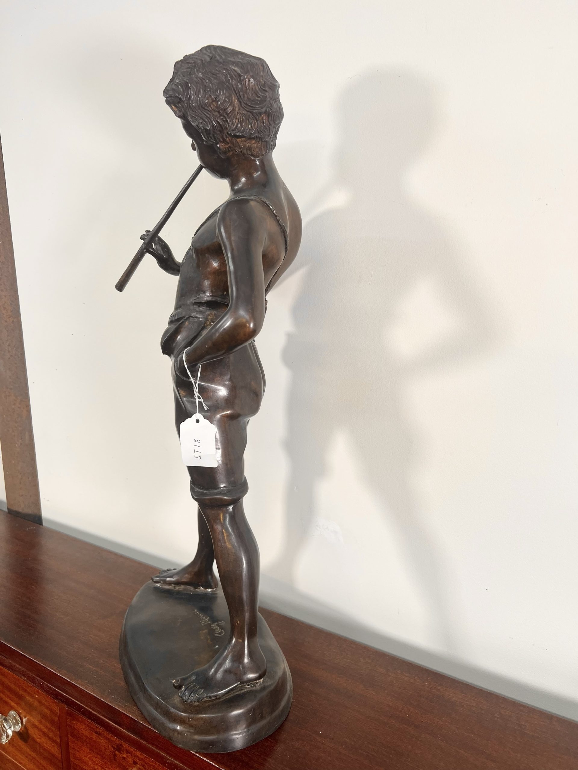 A Large Bronze Sculpture "Boy Playing The Flute" After The Work Of Sculpture Auguste Moreau (French, 1834-1917) - Image 6