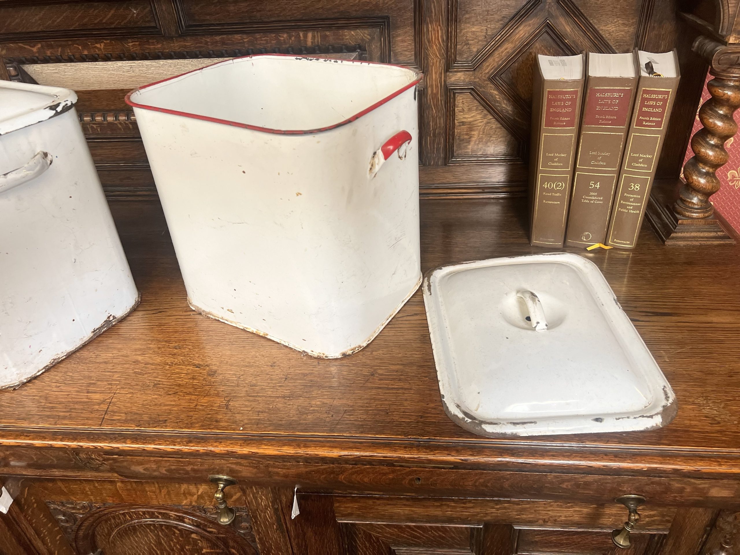 Two Large 1930's Enamel Bread Bins One Edged In Blue And One Red - Image 4