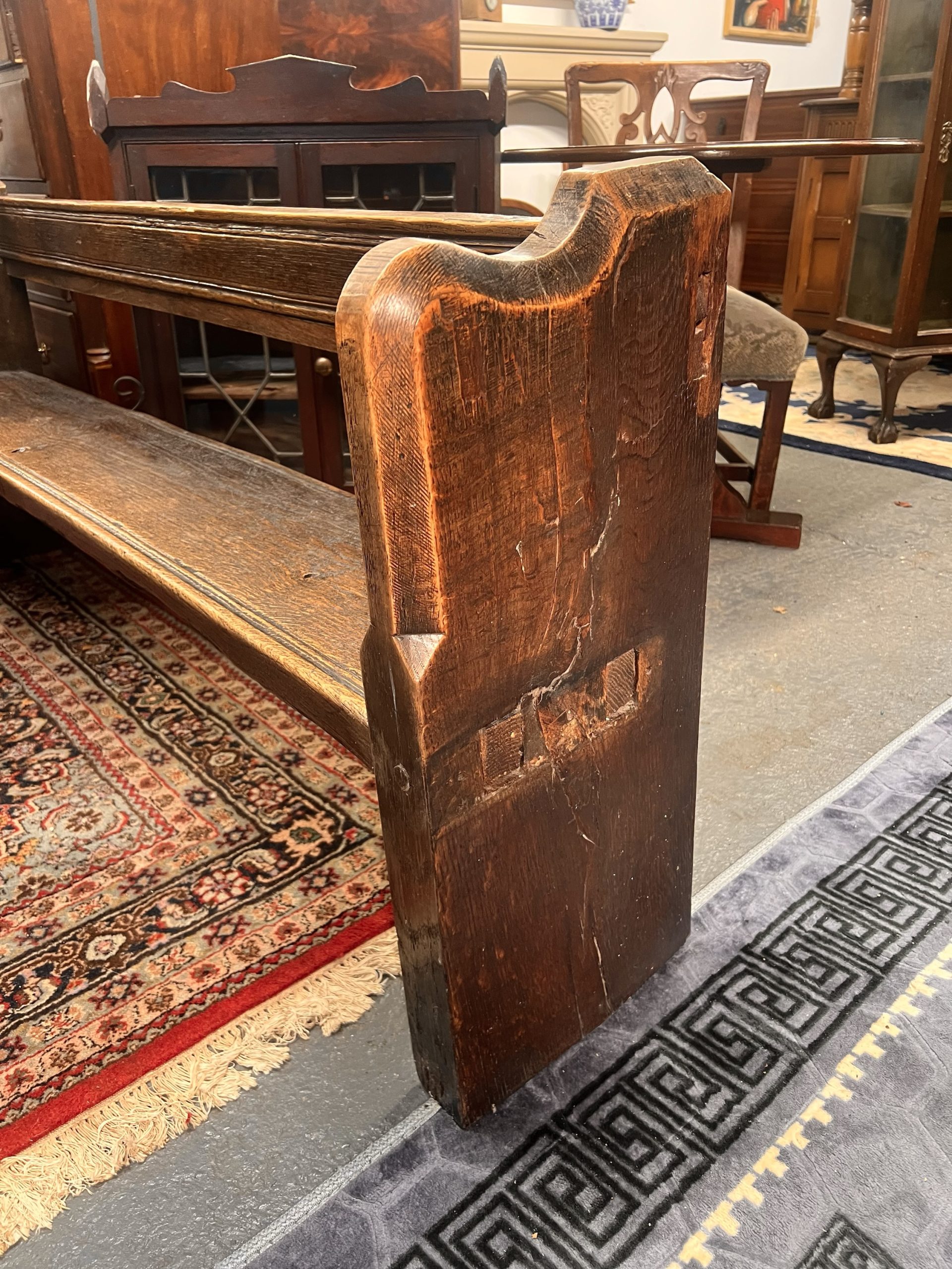 An Edwardian Solid Oak Pew Bench With Amazing Patina - Image 6