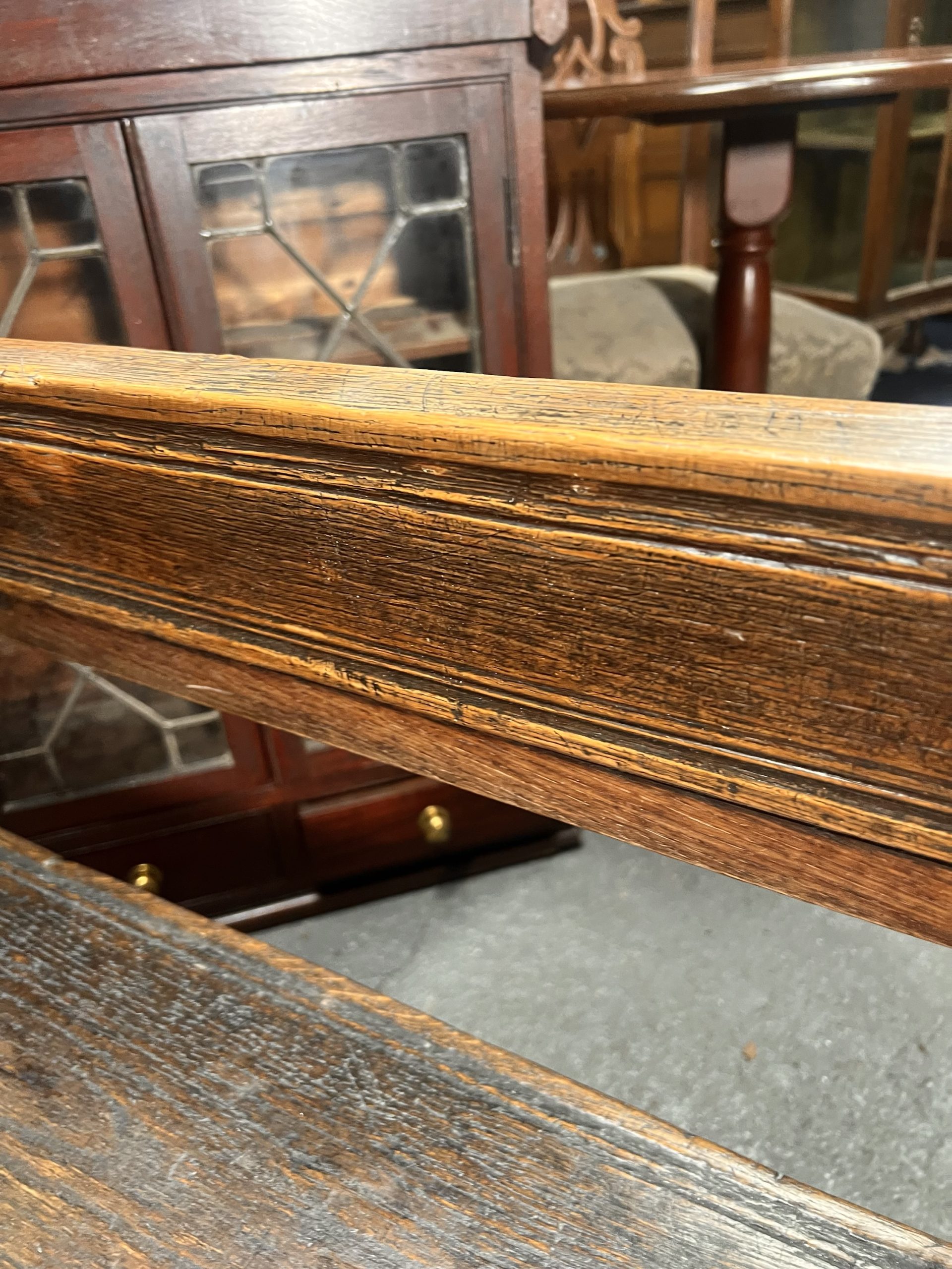 An Edwardian Solid Oak Pew Bench With Amazing Patina - Image 7