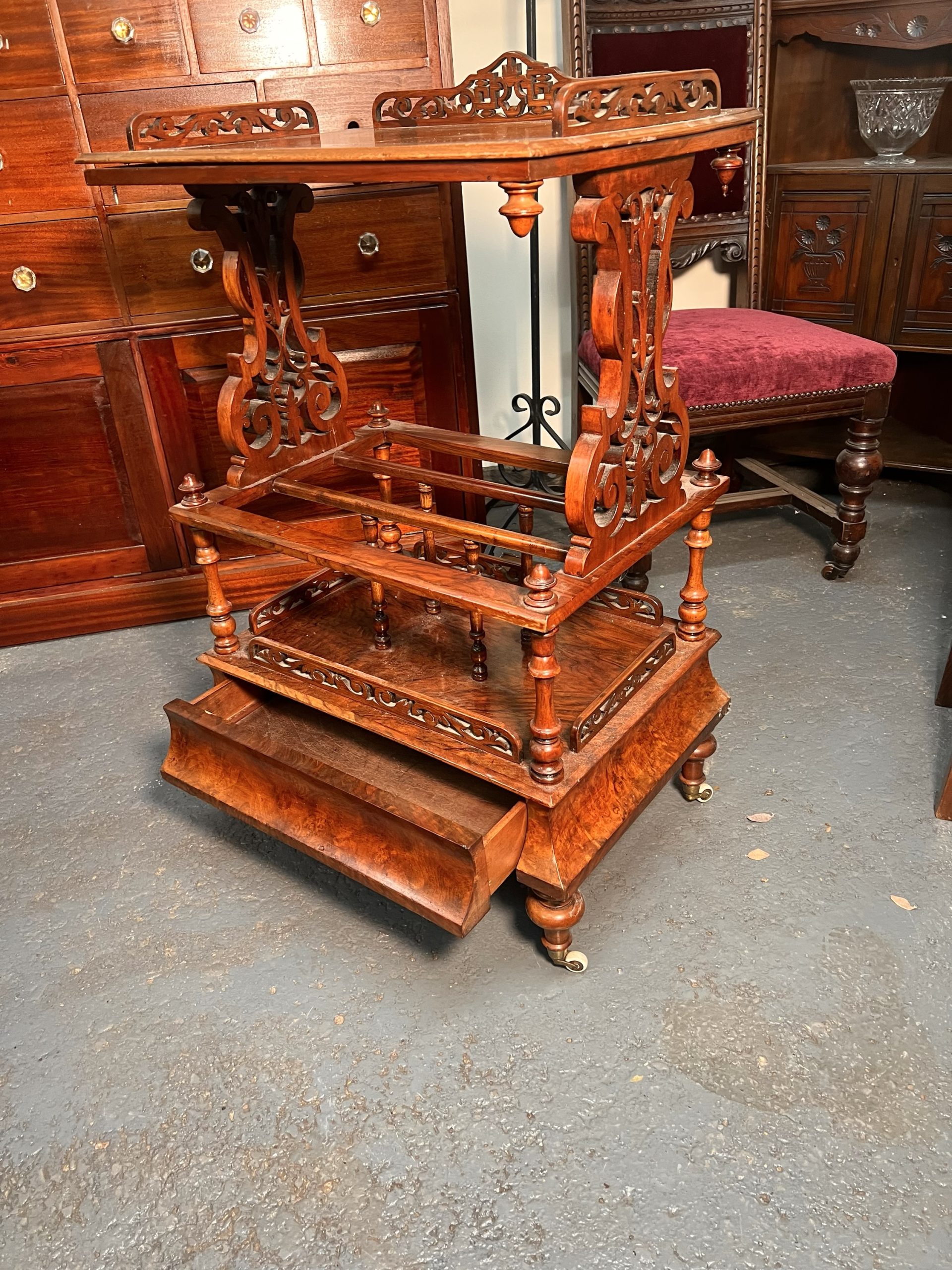 Victorian Burr-Walnut Canterbury Whatnot c.1860 – Exceptional Quality - Image 2