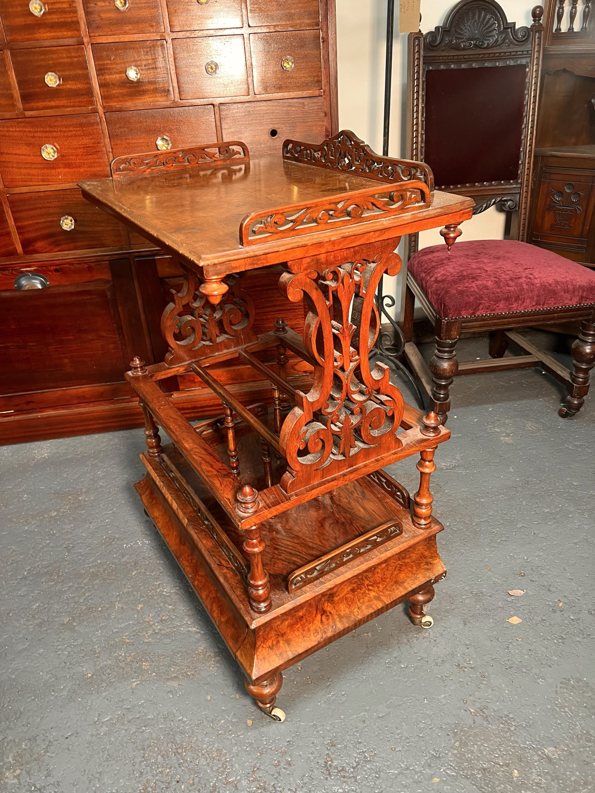 Victorian Burr-Walnut Canterbury Whatnot c.1860 – Exceptional Quality - Image 4