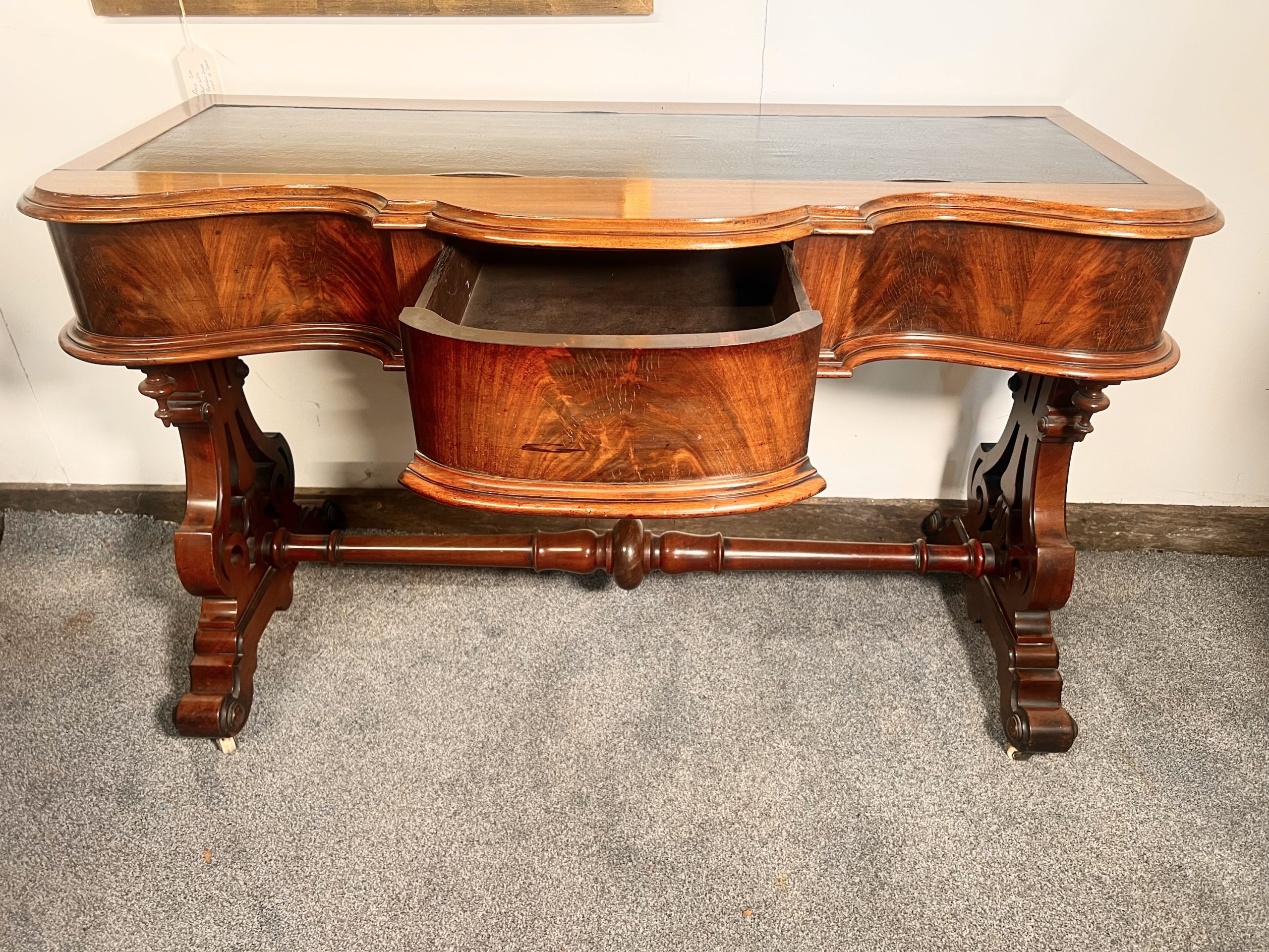 Antique Leather Topped Flame Mahogany Writing Table – Circa 1820 - Image 2