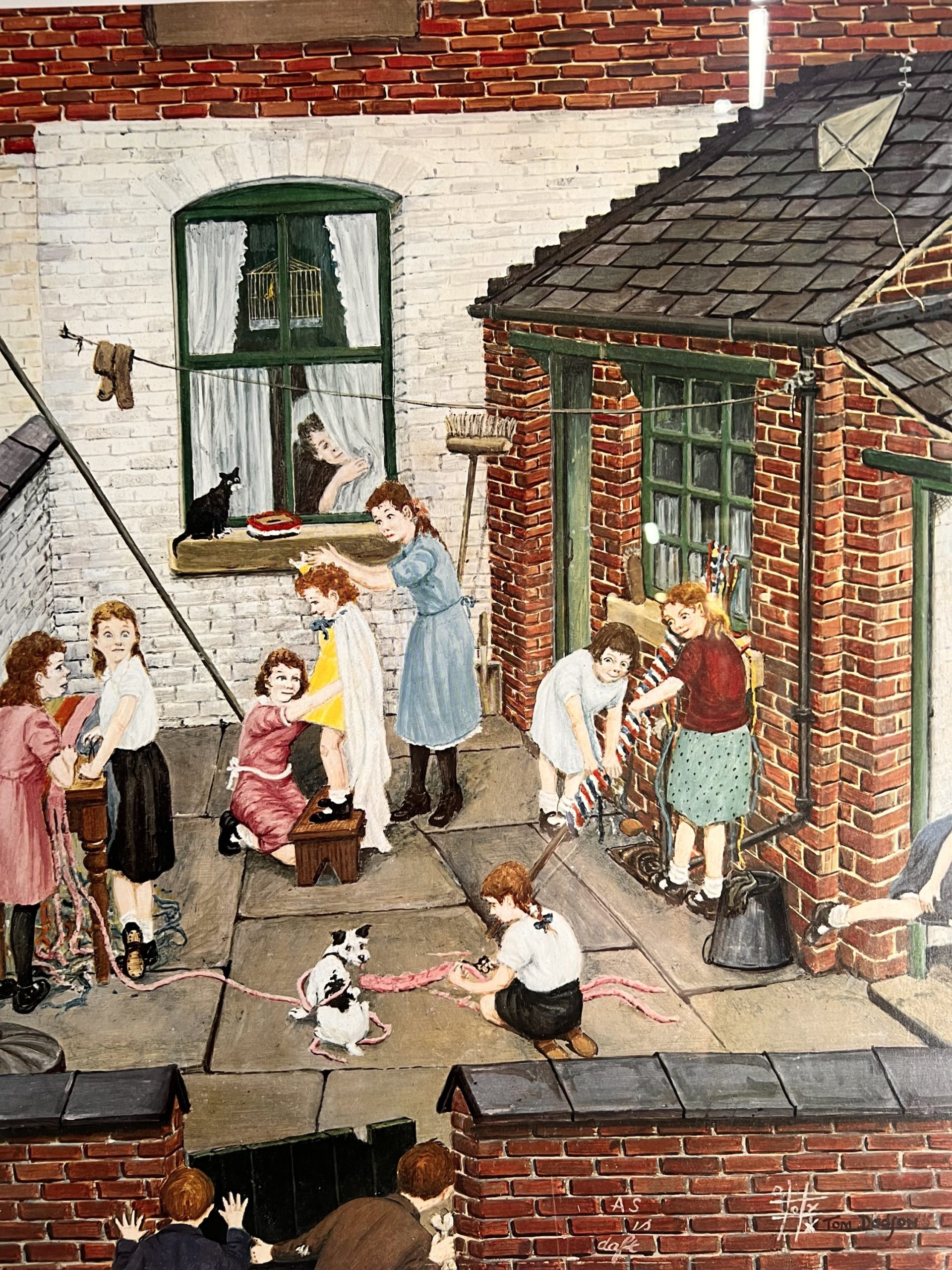 Tom Dodgson (1910–1991) Pencil Signed Original – "Back Yard Scene" With Studio Gallery Embossed Stamp