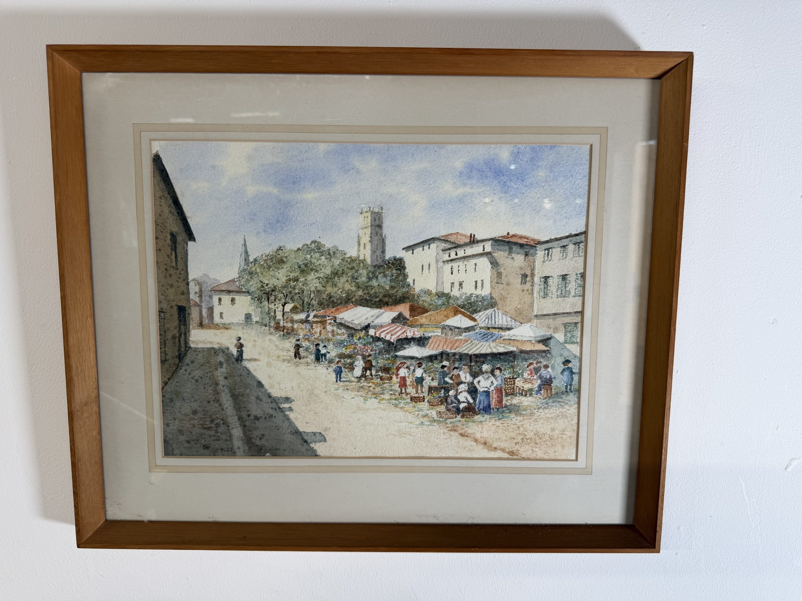 Charming French Street Market Watercolour – Signed & Dated 1963 - Image 2