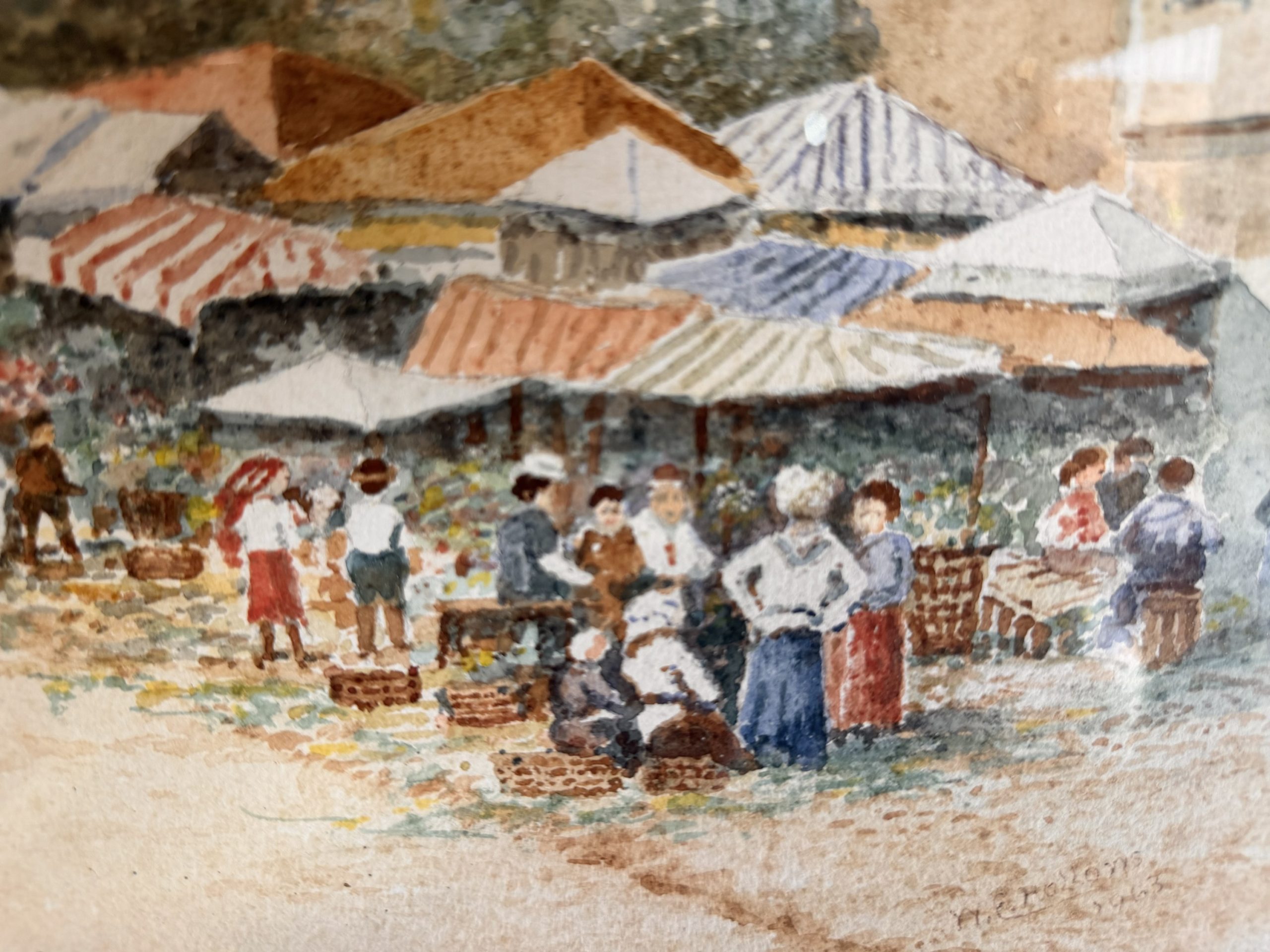 Charming French Street Market Watercolour – Signed & Dated 1963 - Image 3