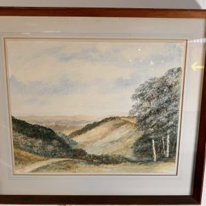 Original Signed Watercolour – Trees & Mountains Landscape Dated 1963
