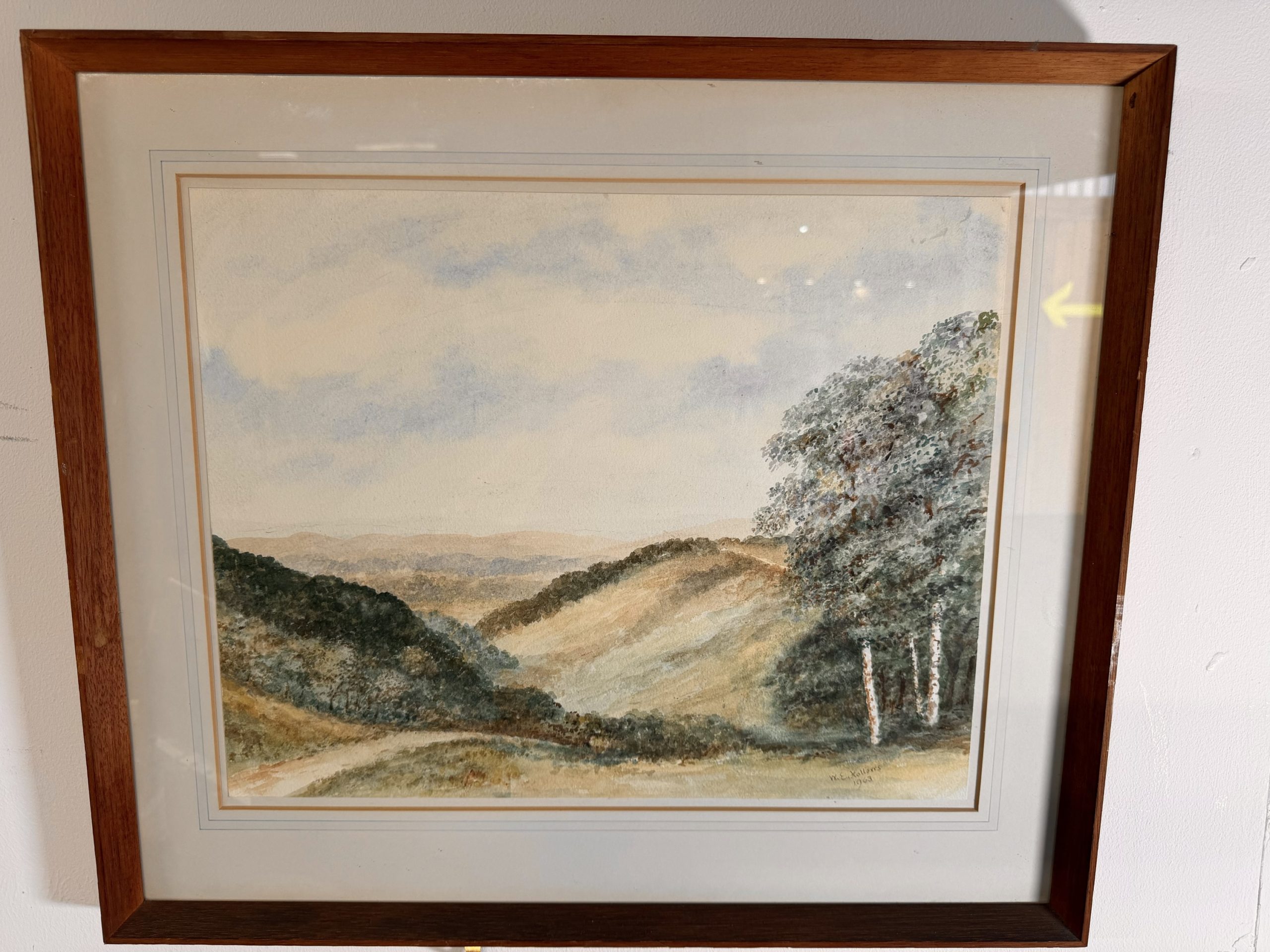 Original Signed Watercolour – Trees & Mountains Landscape Dated 1963