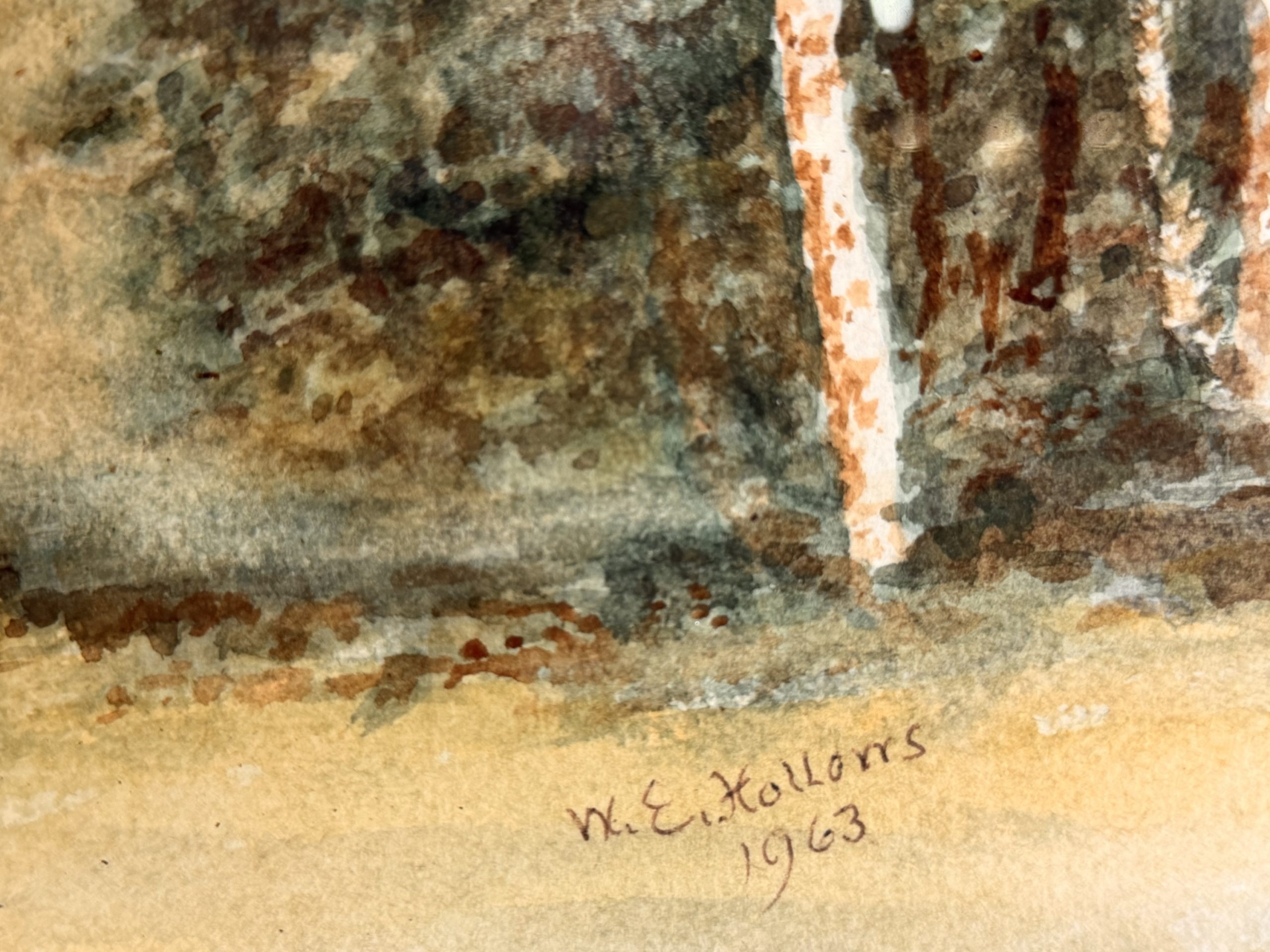 Original Signed Watercolour – Trees & Mountains Landscape Dated 1963 - Image 4