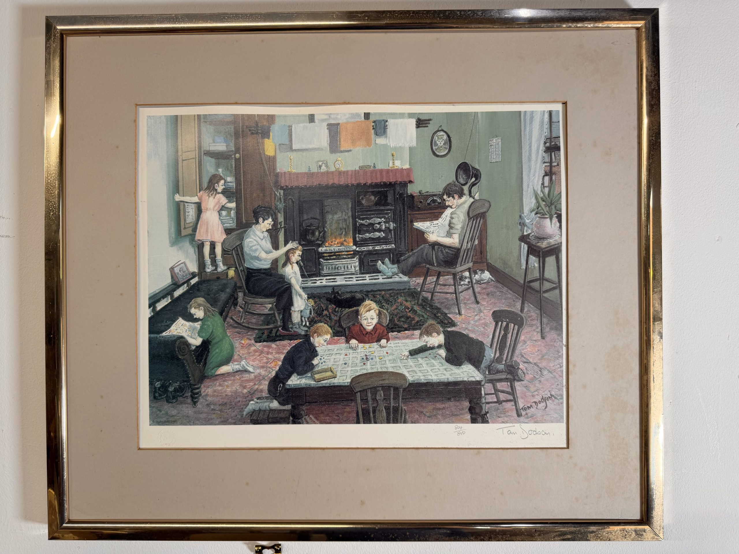 Tom Dodgson (1910–1991) – "Evening at Home" – Original Pencil Signed Print with Studio Arts Gallery Embossed Stamp - Image 2