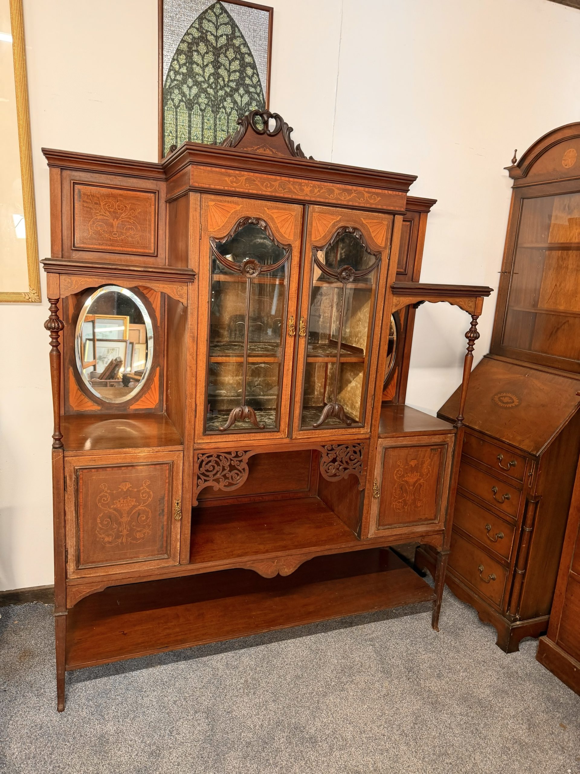 Outstanding Quality Antique Victorian Mahogany & Satinwood Inlaid Display Cabinet – Circa 1880