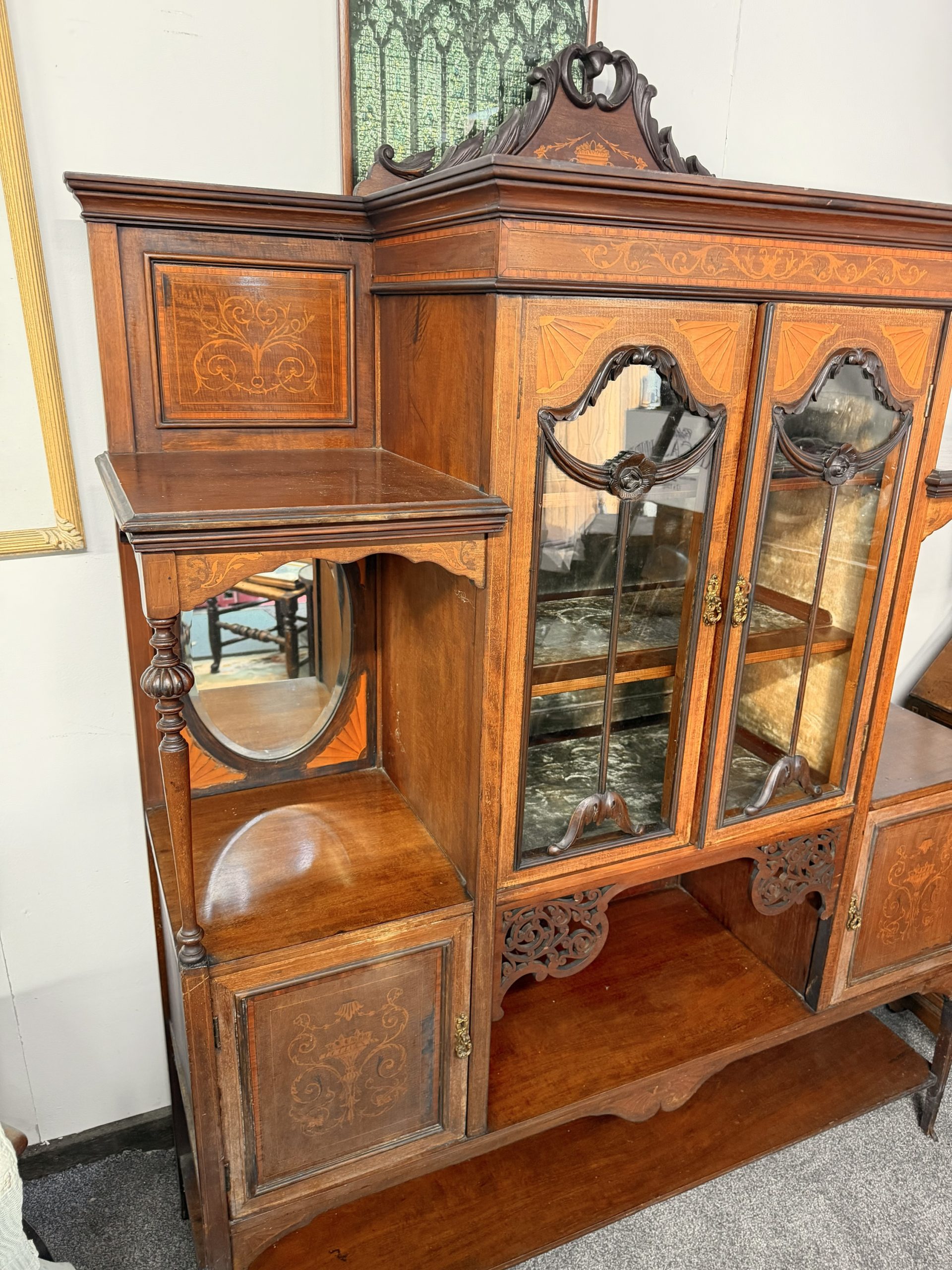 Outstanding Quality Antique Victorian Mahogany & Satinwood Inlaid Display Cabinet – Circa 1880 - Image 9