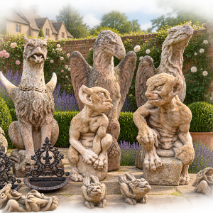 Selection of Sitting & Wall-Hanging Gargoyle Stone Garden Ornaments