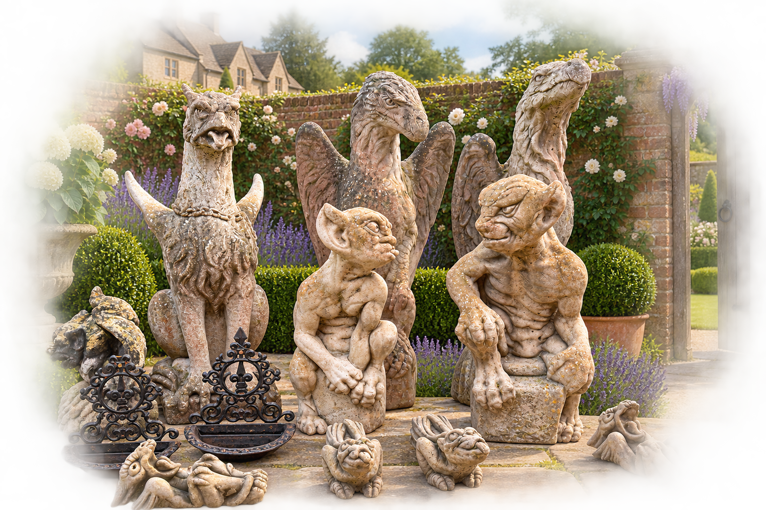 Selection of Sitting & Wall-Hanging Gargoyle Stone Garden Ornaments