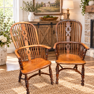 A Stunning Pair of Antique Yew and Elm Spindle-Back Windsor Armchairs