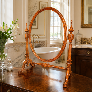 19th Century Victorian Flame Mahogany Cheval Dressing Mirror