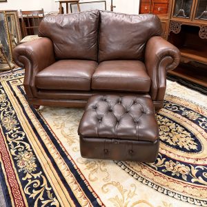 Thomas Lloyd Grand Chesterfield 2 Seater Sofa with Footstool – Brown Vintage Leather