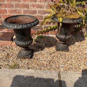 A Matching Pair Of Victorian Cast Iron Painted Urns