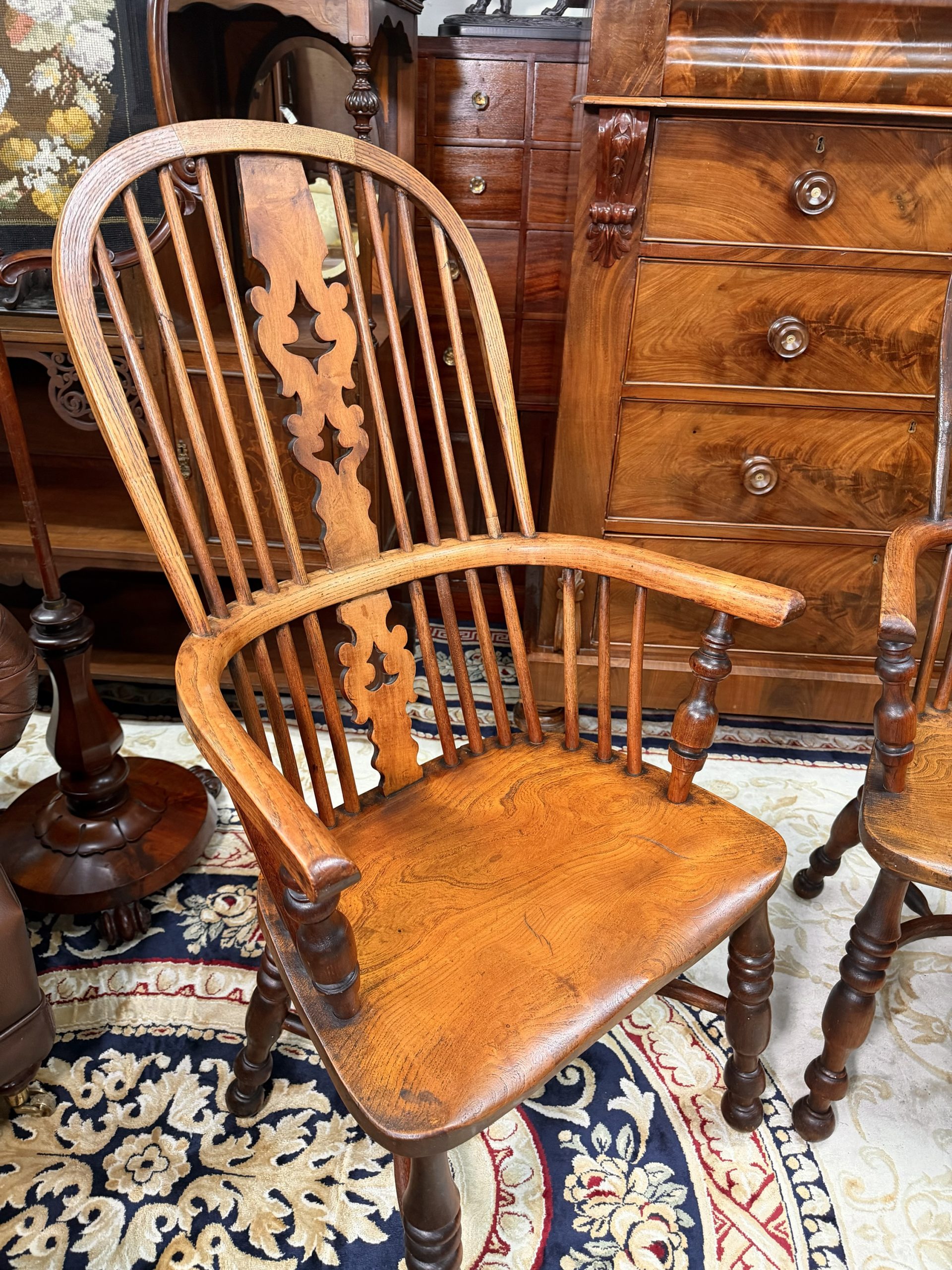 A Stunning Pair of Antique Yew and Elm Spindle-Back Windsor Armchairs - Image 3