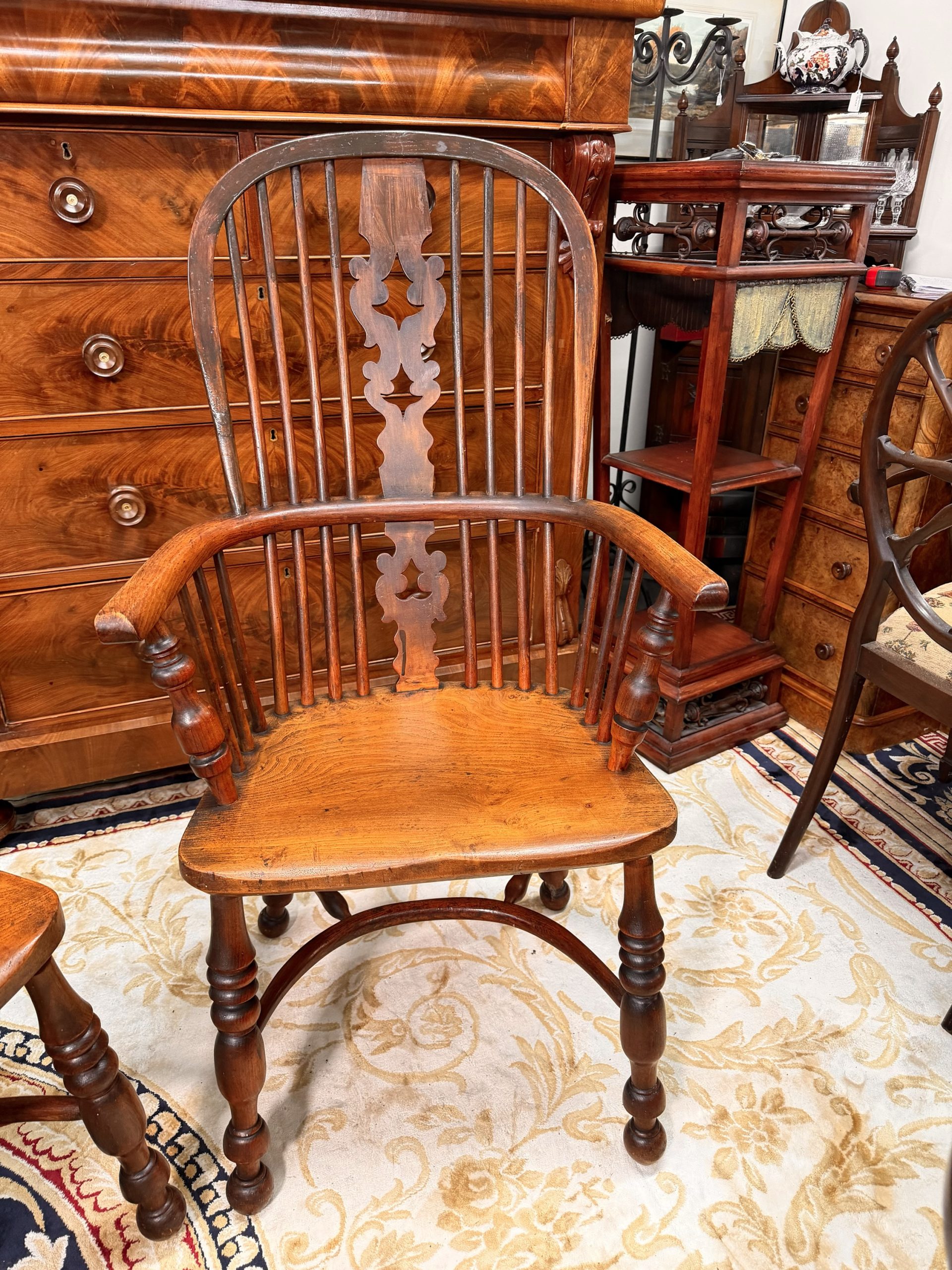 A Stunning Pair of Antique Yew and Elm Spindle-Back Windsor Armchairs - Image 5