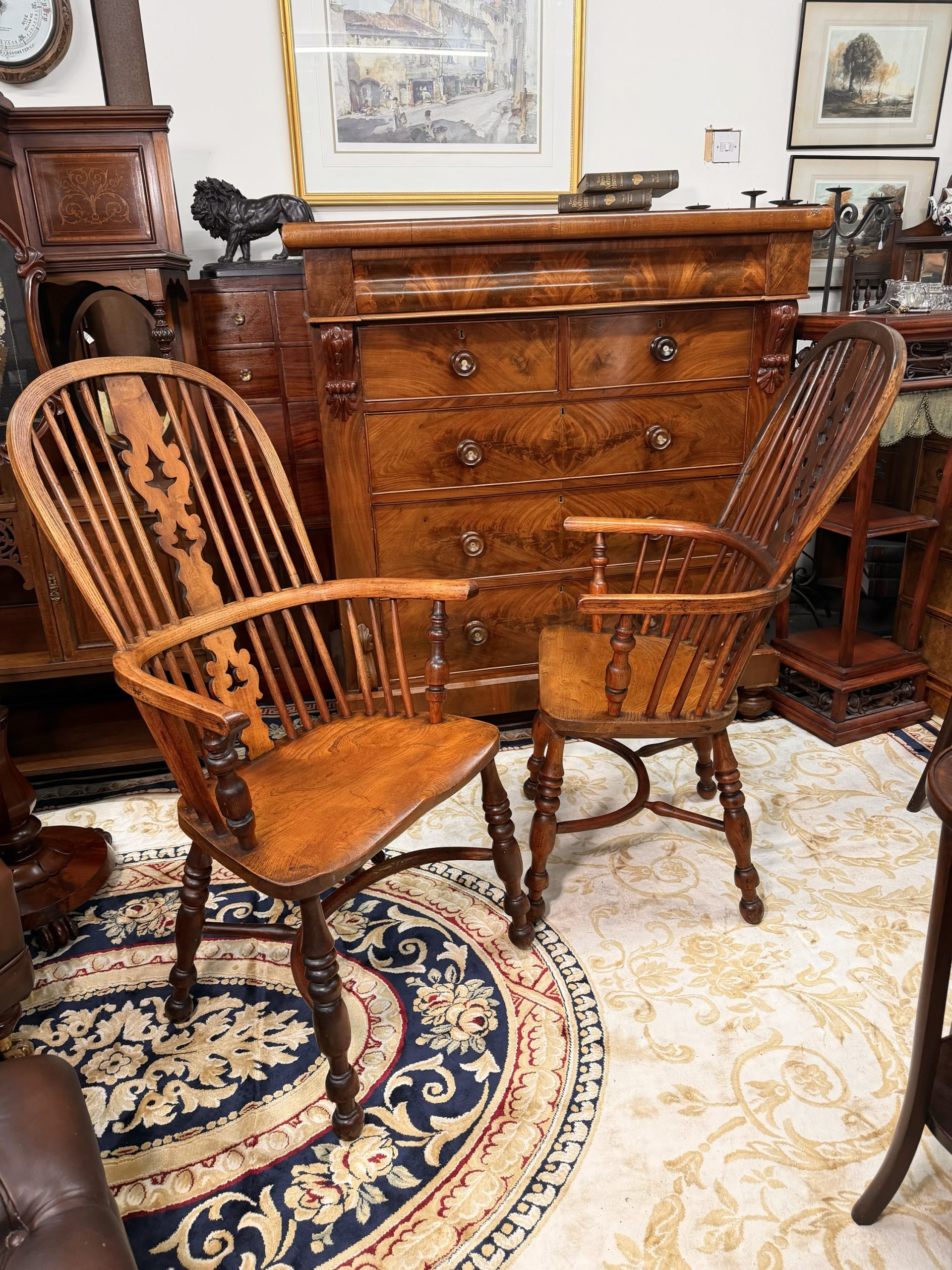A Stunning Pair of Antique Yew and Elm Spindle-Back Windsor Armchairs - Image 6