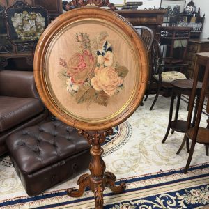 Victorian Fire Screen with Superb Berlin Wool Needlepoint, c.1850