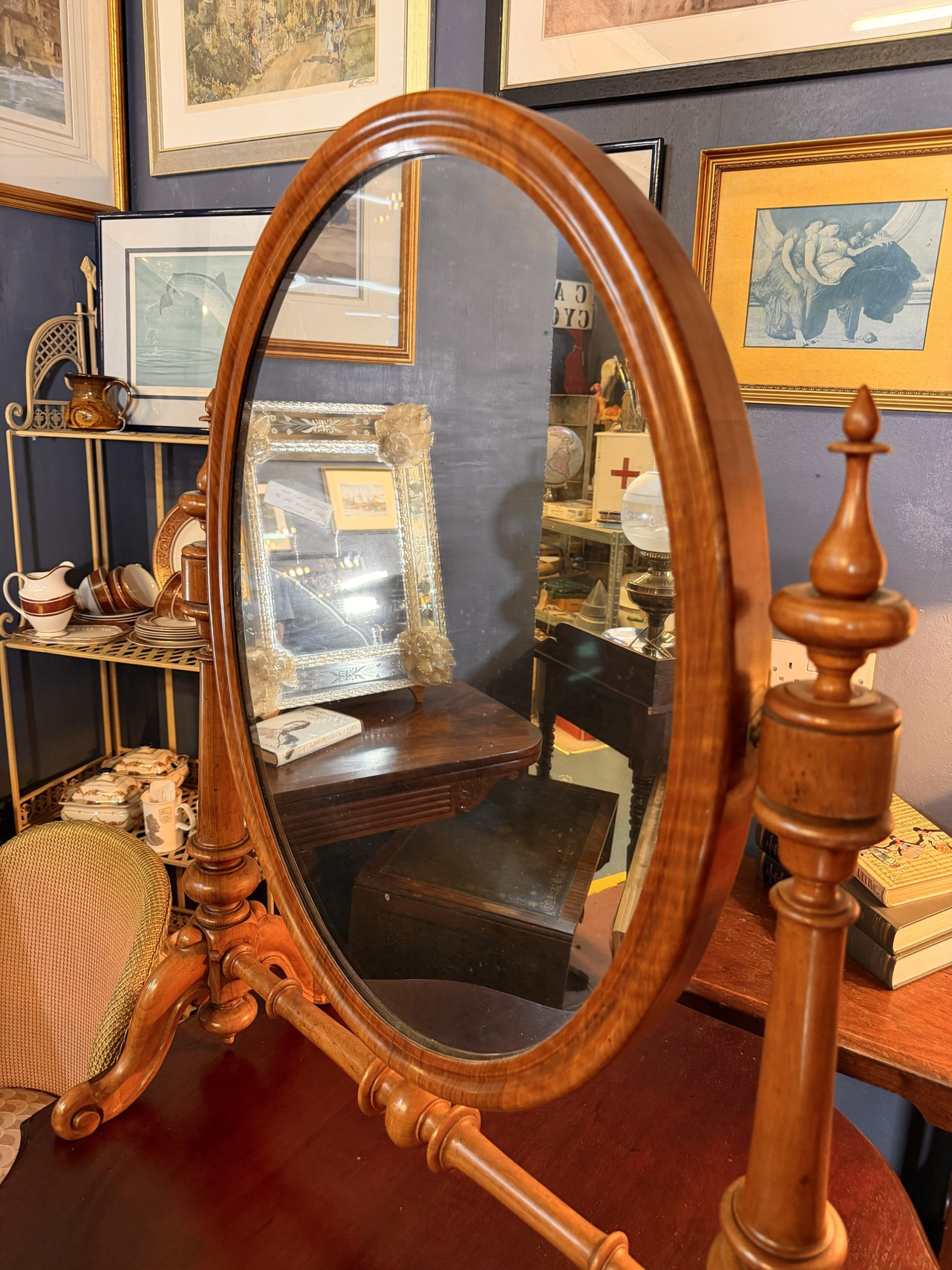 19th Century Victorian Flame Mahogany Cheval Dressing Mirror - Image 2