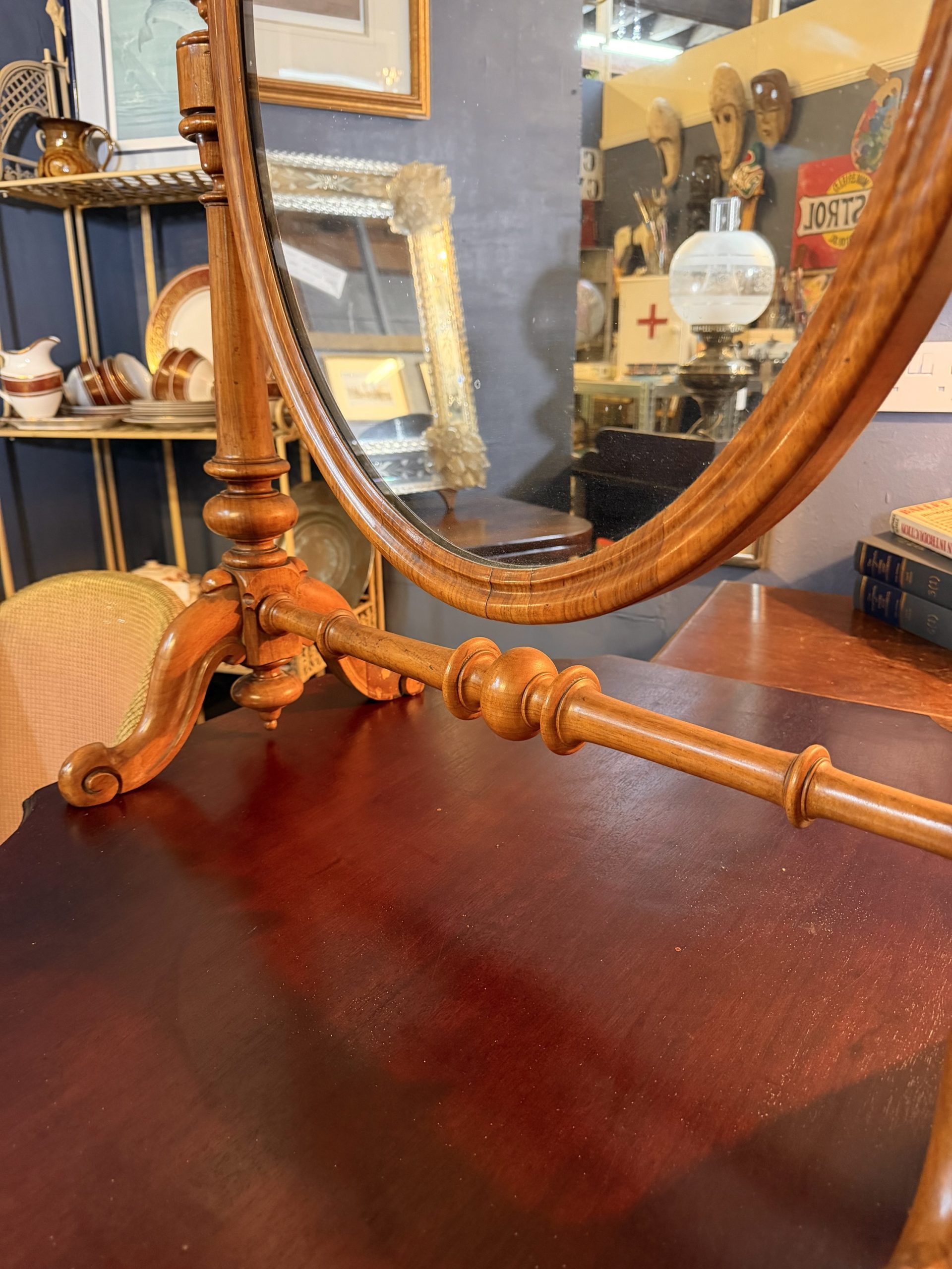 19th Century Victorian Flame Mahogany Cheval Dressing Mirror - Image 6