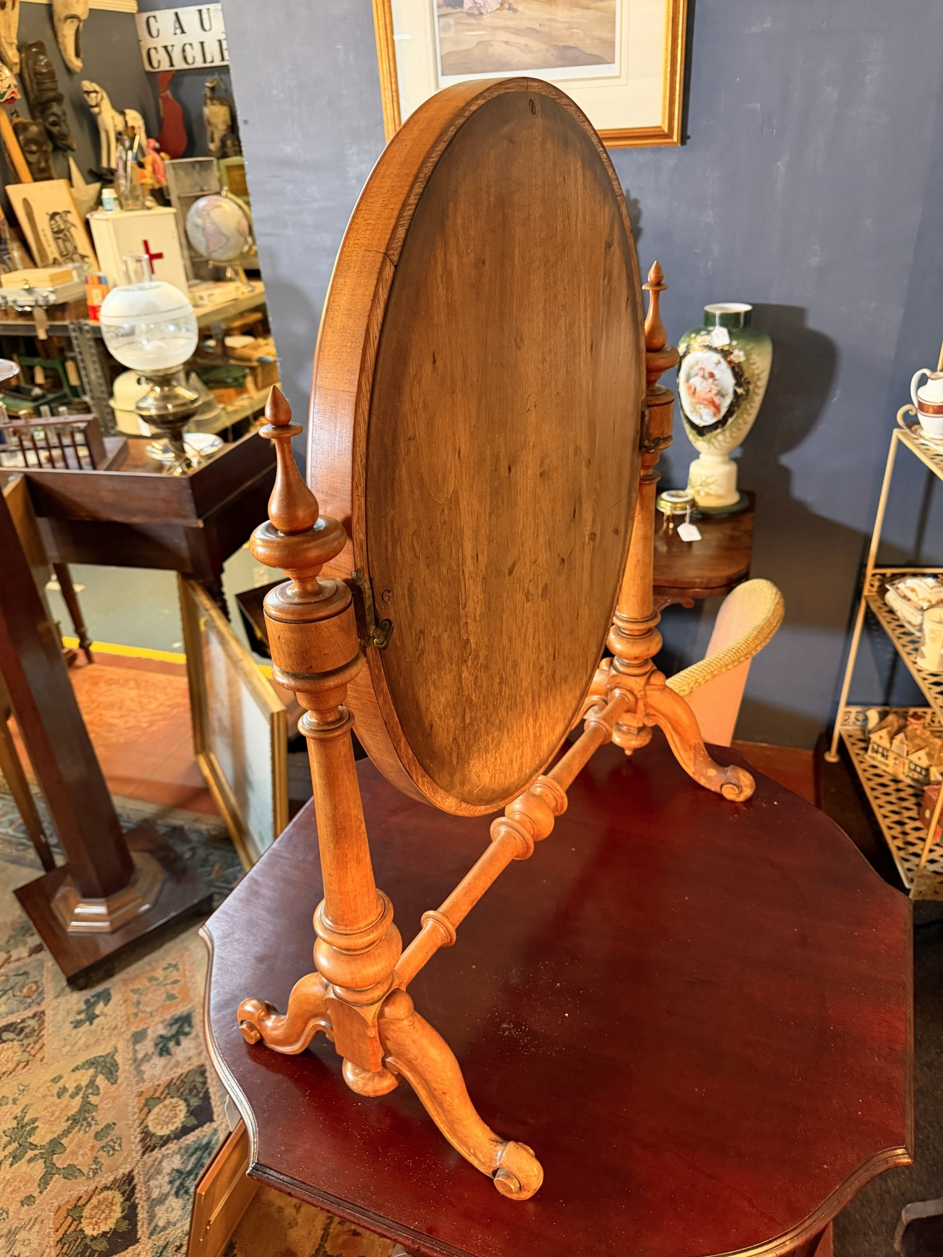 19th Century Victorian Flame Mahogany Cheval Dressing Mirror - Image 7