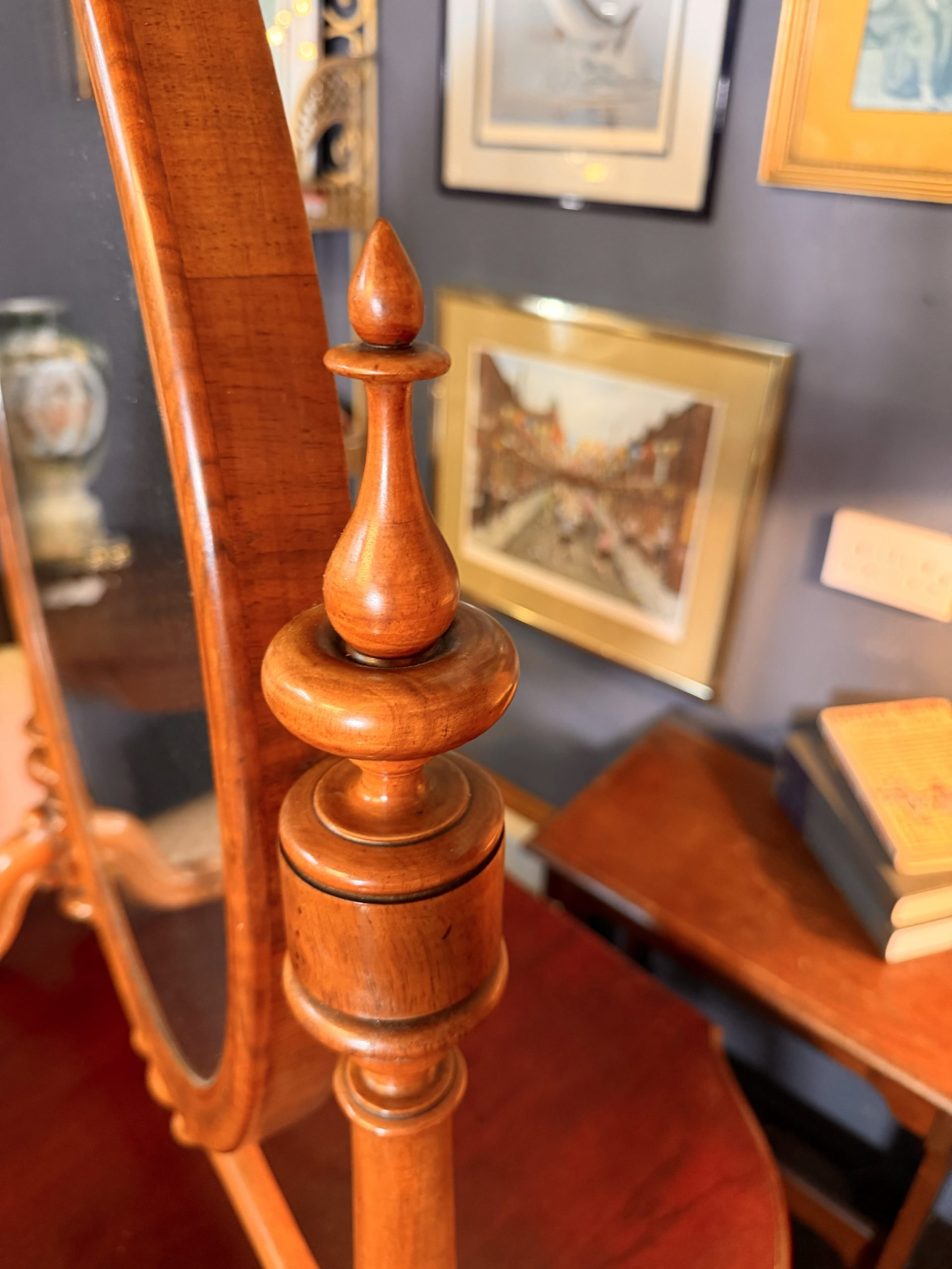 19th Century Victorian Flame Mahogany Cheval Dressing Mirror - Image 3
