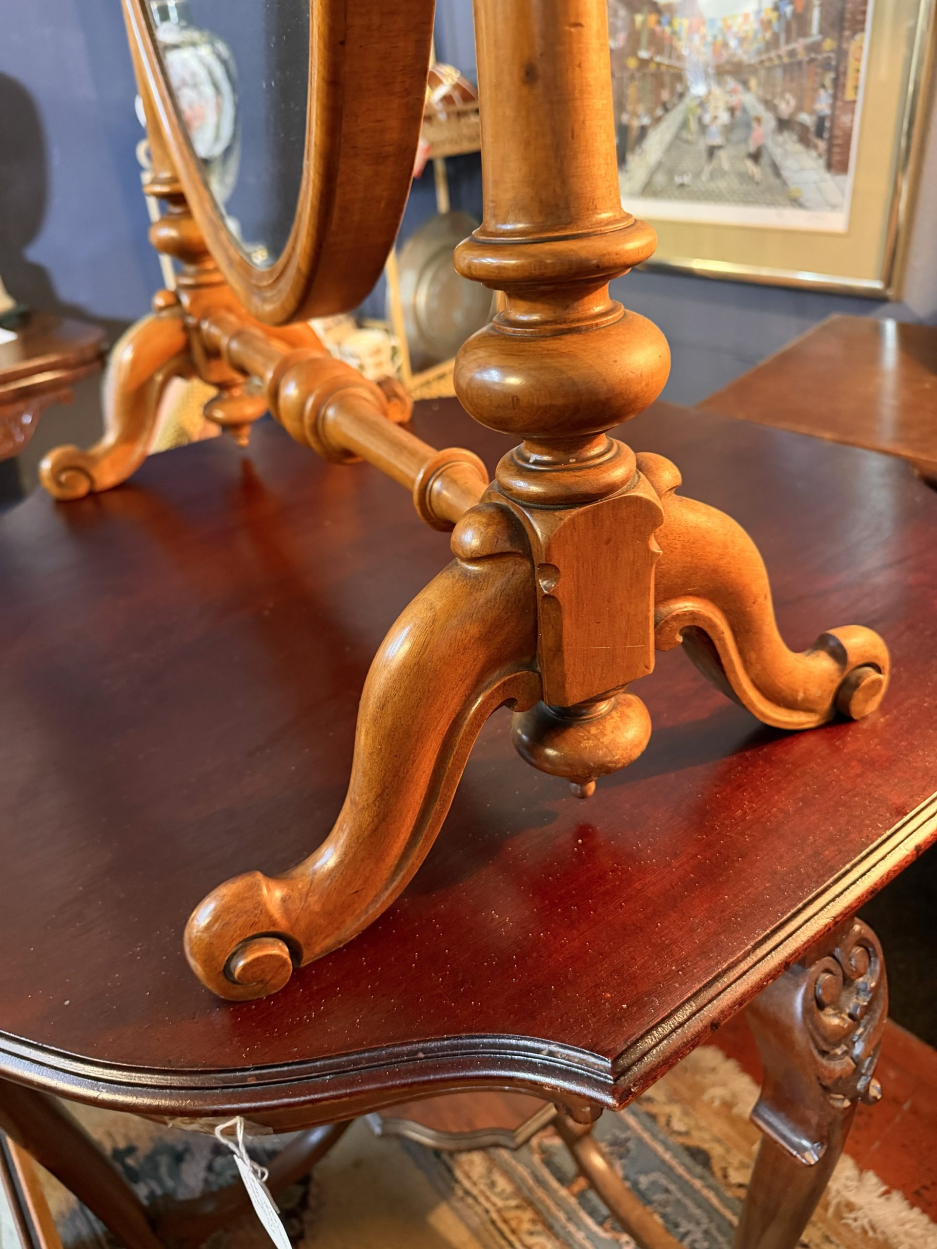 19th Century Victorian Flame Mahogany Cheval Dressing Mirror - Image 4