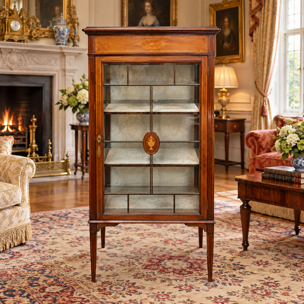 Antique Edwardian Inlaid Mahogany Display Cabinet – c.1890–1910