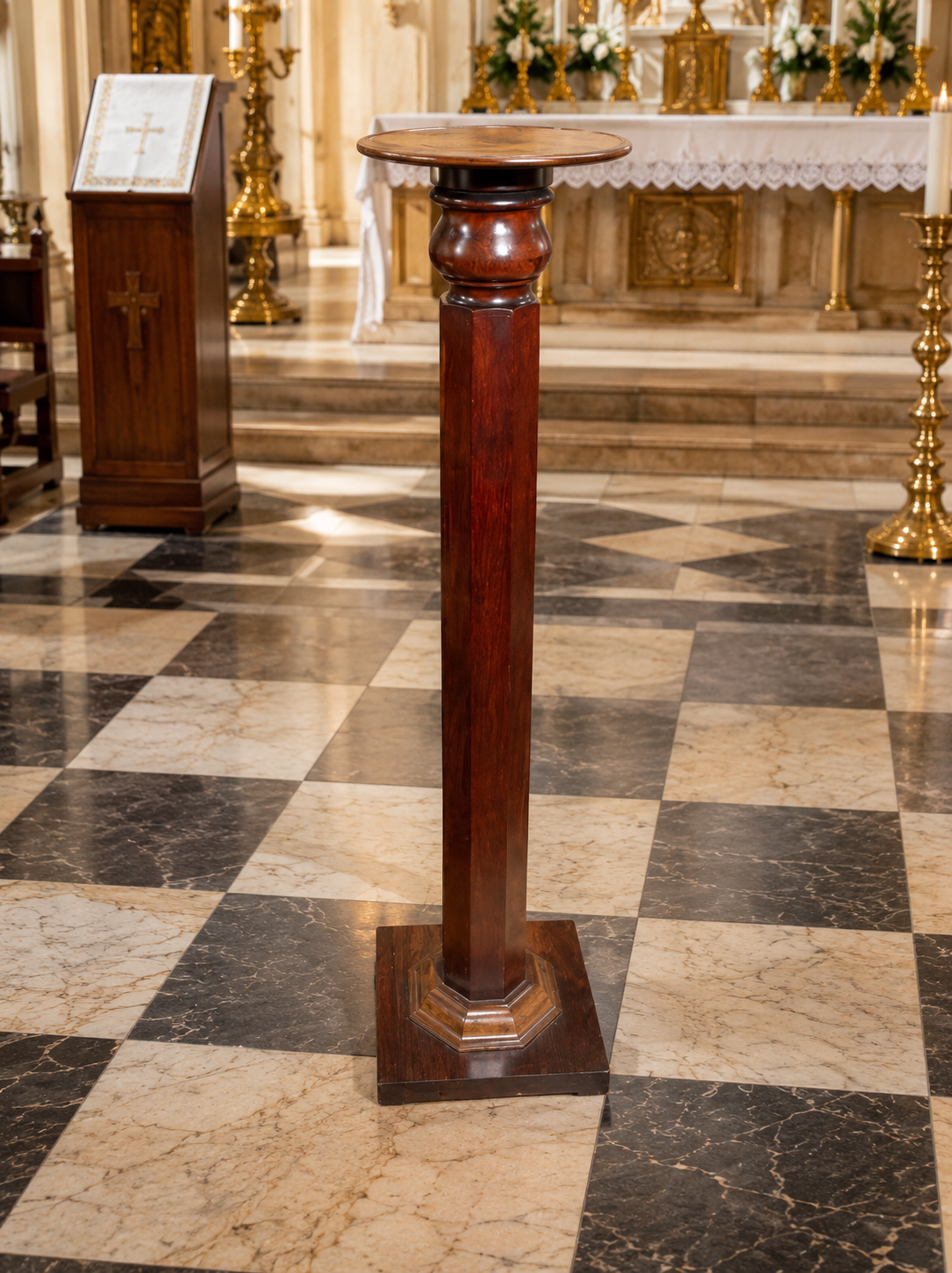 Tall Antique Display Pedestal, English Mahogany Torchiere / Plant Stand, Regency c.1820