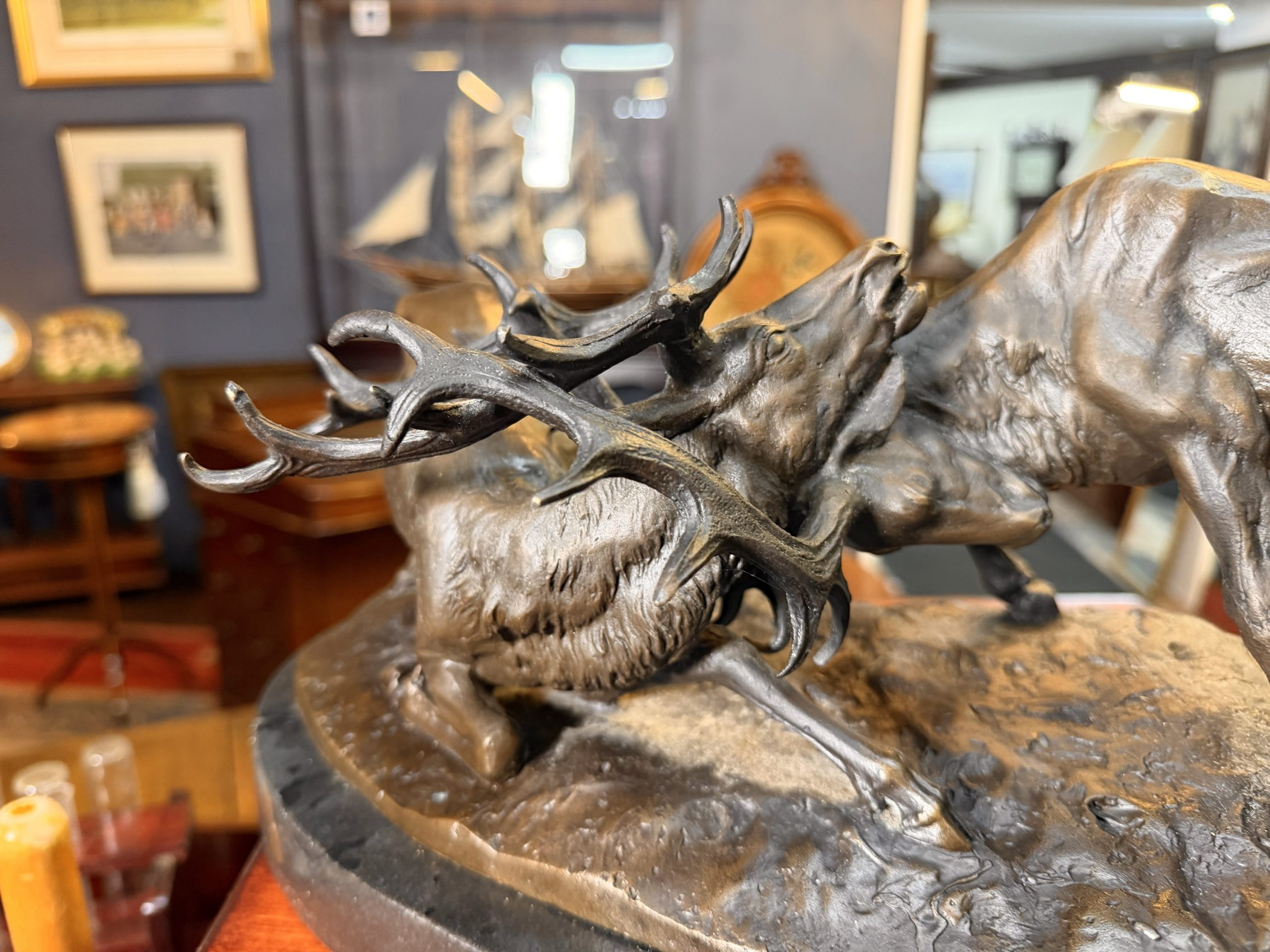 Large Bronze Statue of Fighting Stags on Marble Base by Pierre-Jules Mêne - Image 3