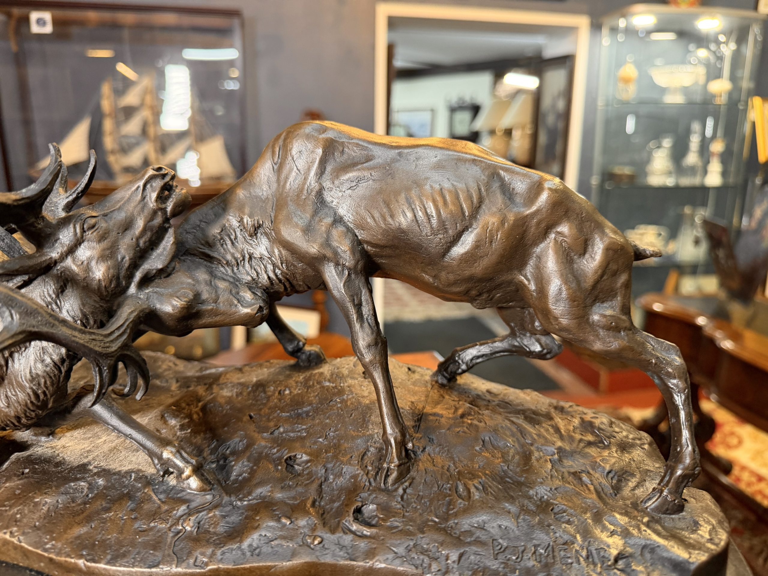 Large Bronze Statue of Fighting Stags on Marble Base by Pierre-Jules Mêne - Image 4