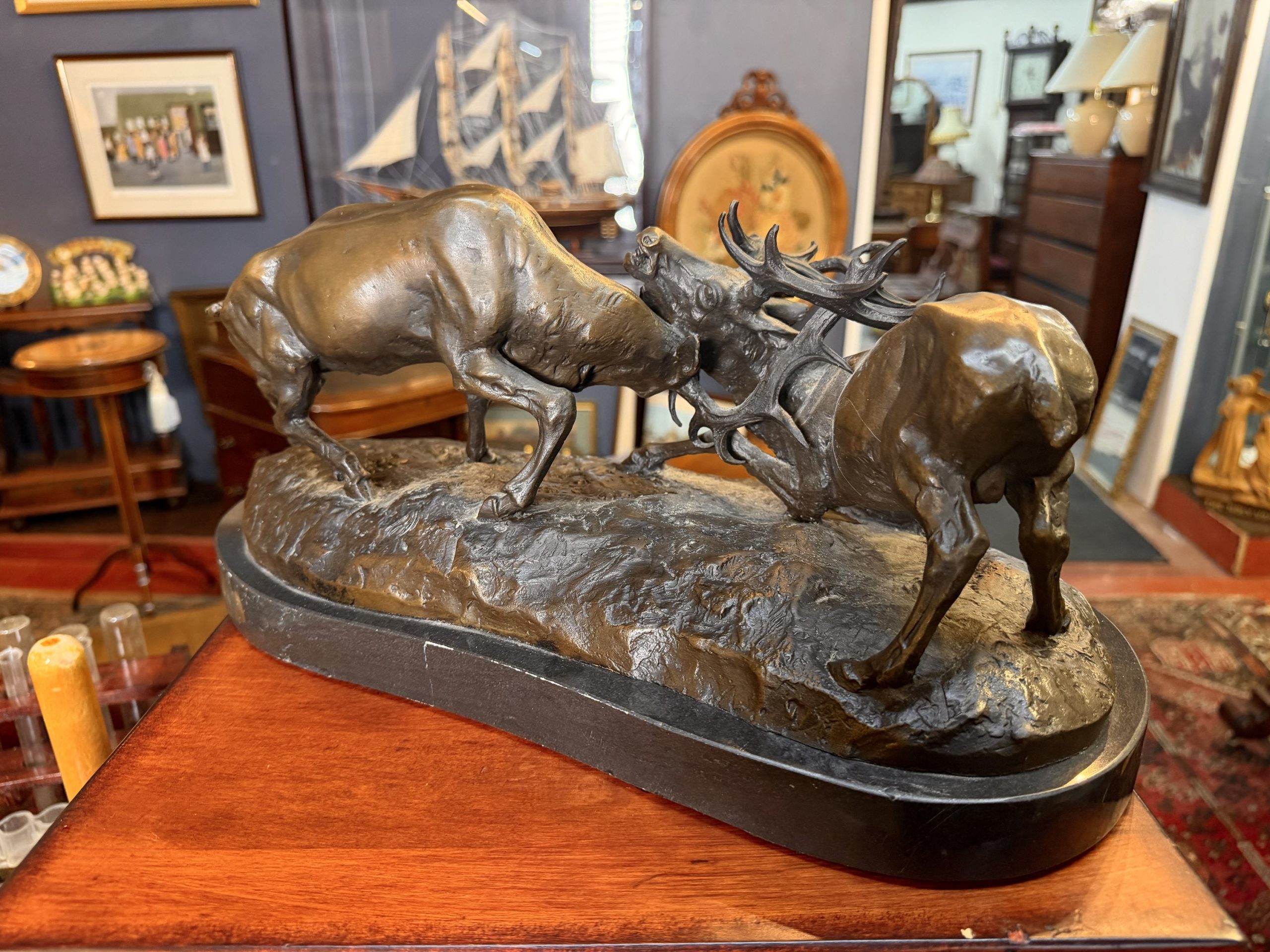 Large Bronze Statue of Fighting Stags on Marble Base by Pierre-Jules Mêne - Image 5