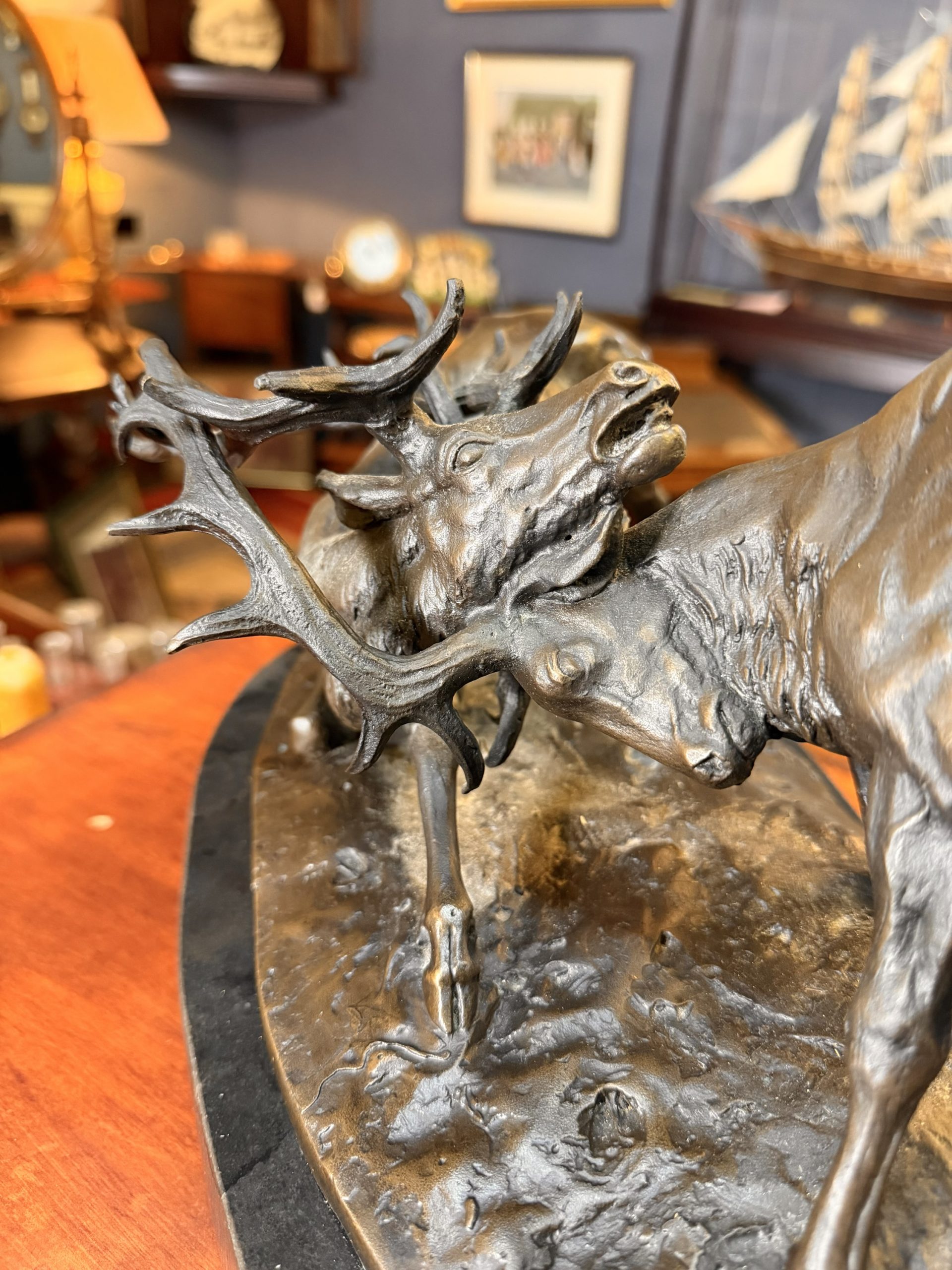 Large Bronze Statue of Fighting Stags on Marble Base by Pierre-Jules Mêne - Image 7